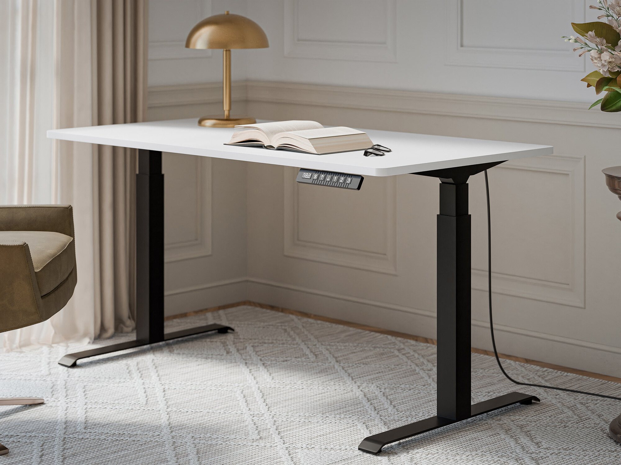 Bureau réglable en hauteur Charlotte 195 (Blanc + Noir)