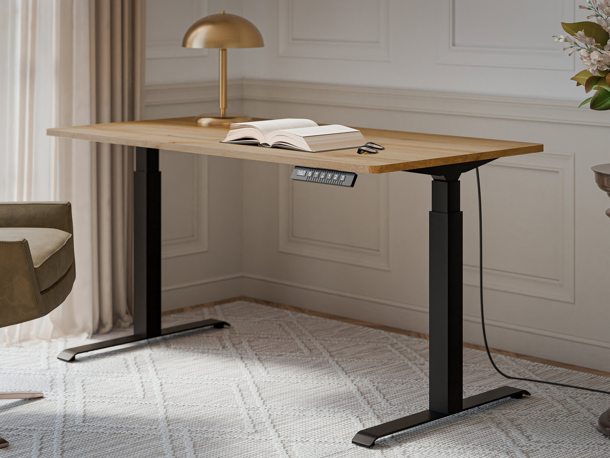 Table de travail réglable en hauteur Charlotte 195 (Wotan chêne + Noir