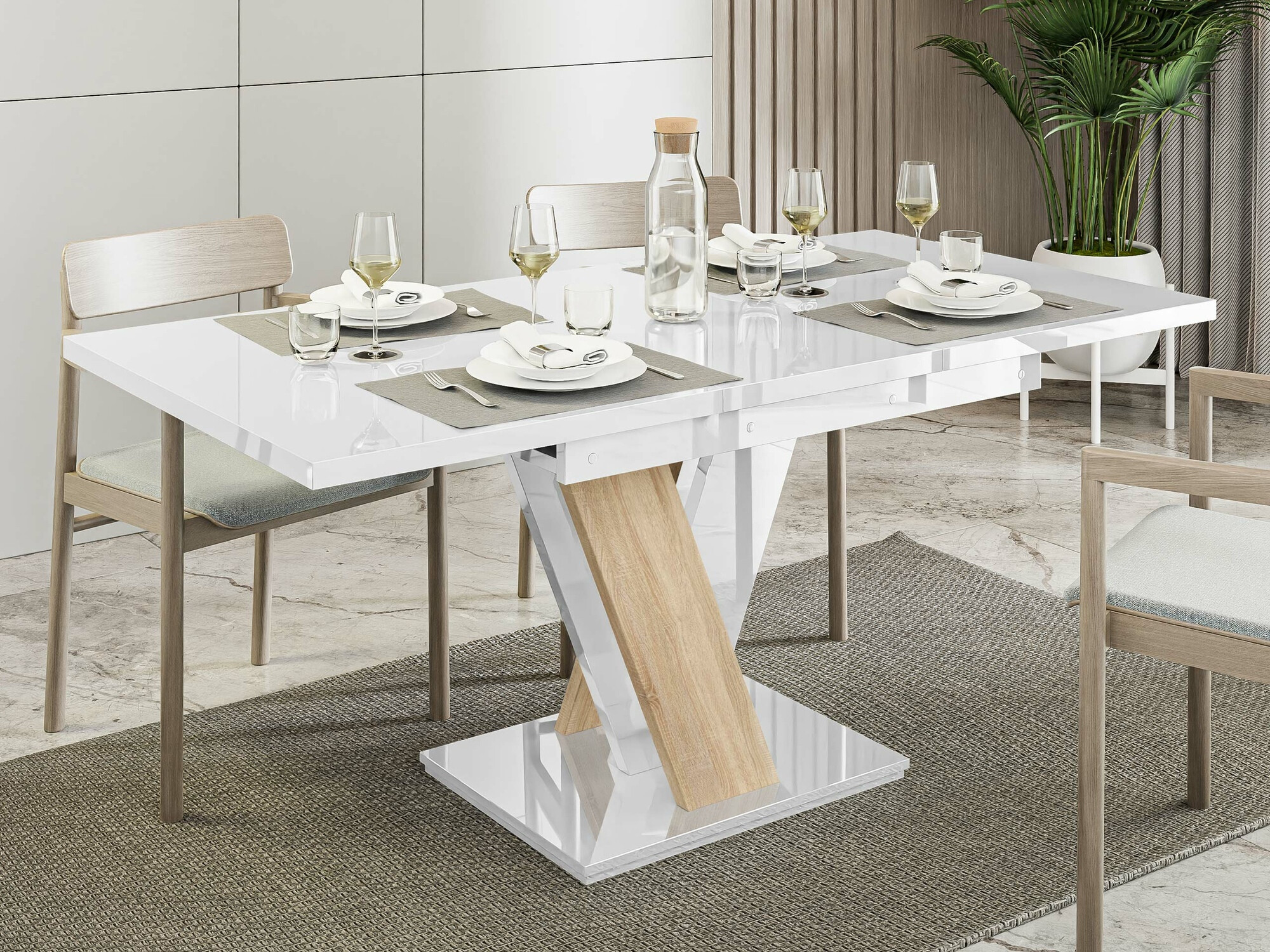 Table Musus (Blanc brillant + Sonoma chêne)