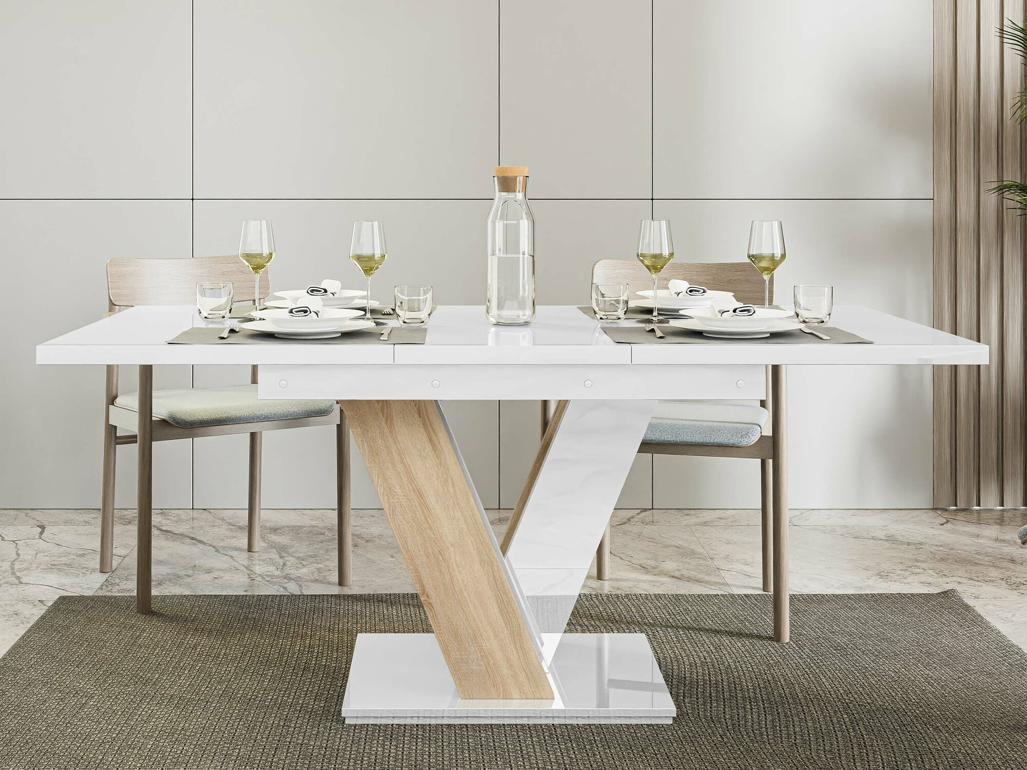 Table Musus (Blanc brillant + Sonoma chêne)