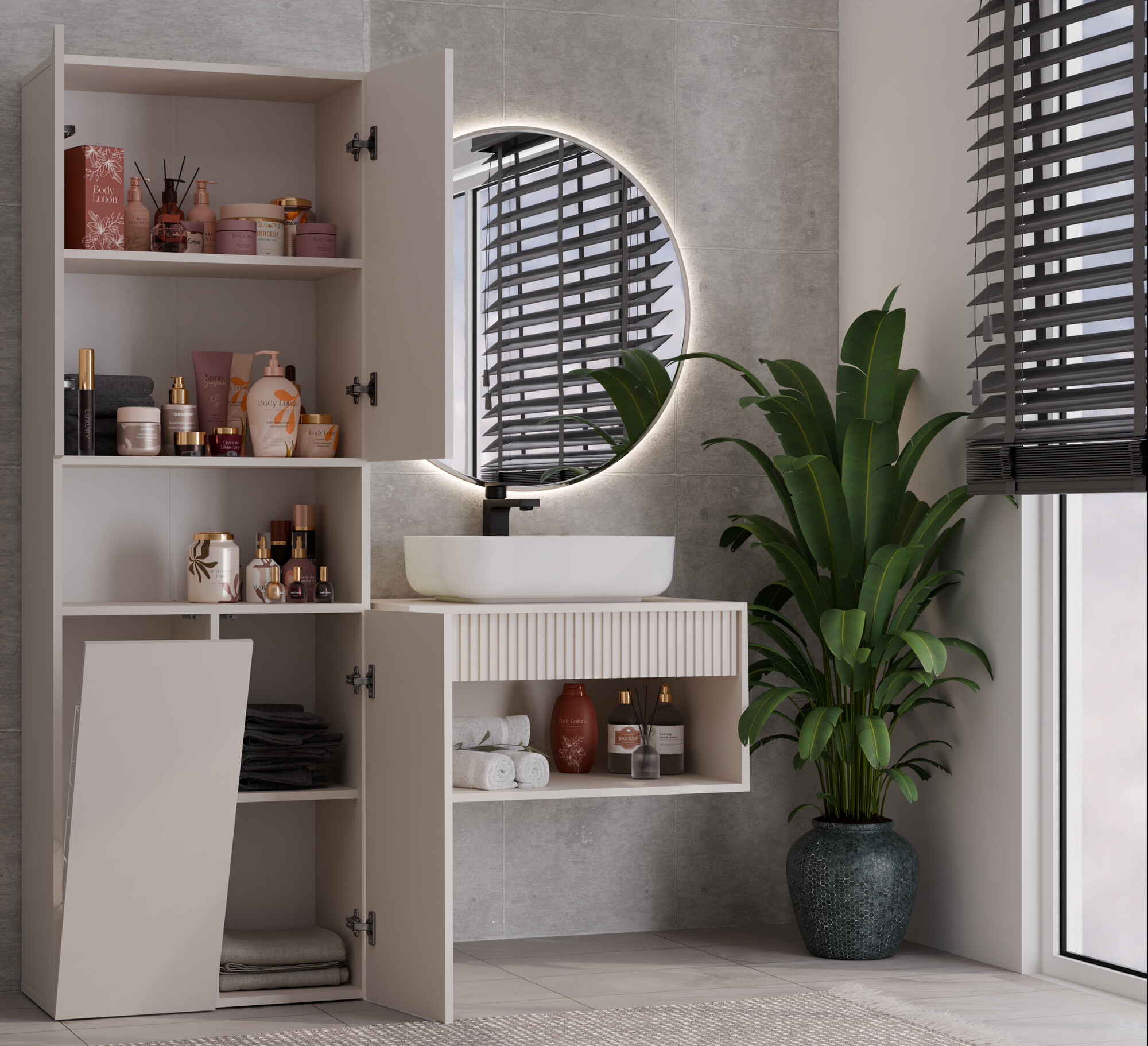 Armoire de bain indépendante Nolmaru 101 (Cachemire)