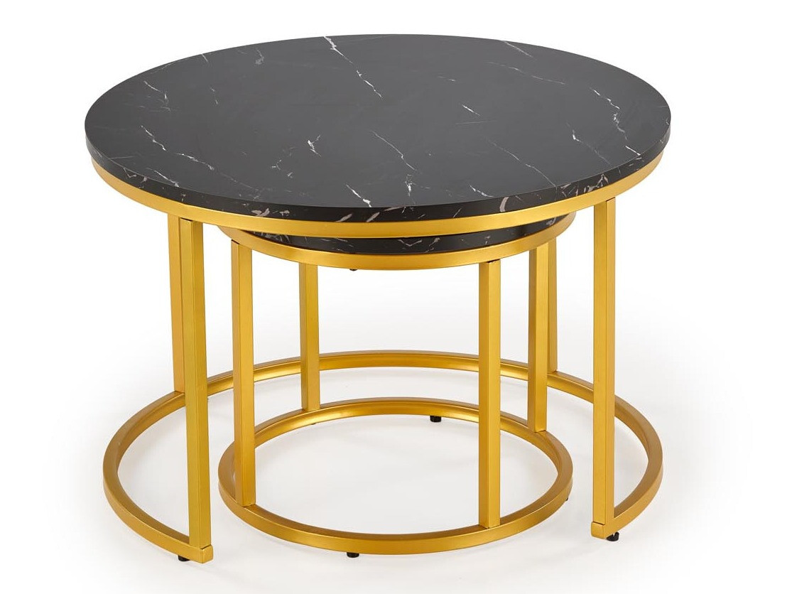 Ensemble tables basses Houston 2213 (Marbre noir + Doré)