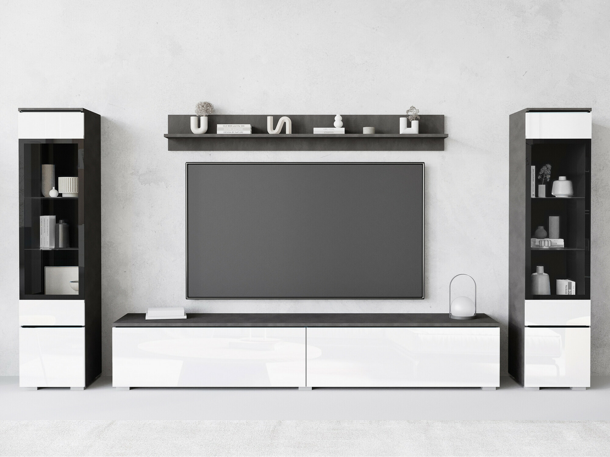 Ensemble de salon Mirfivo 101 (Matera gris + Blanc brillant)