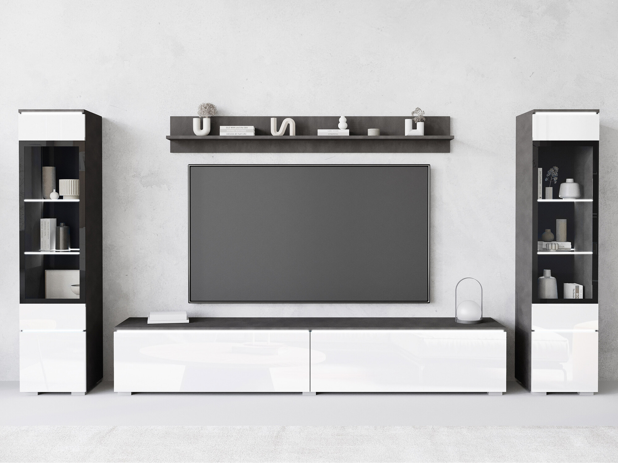 Ensemble de salon Mirfivo 101 (Matera gris + Blanc brillant)