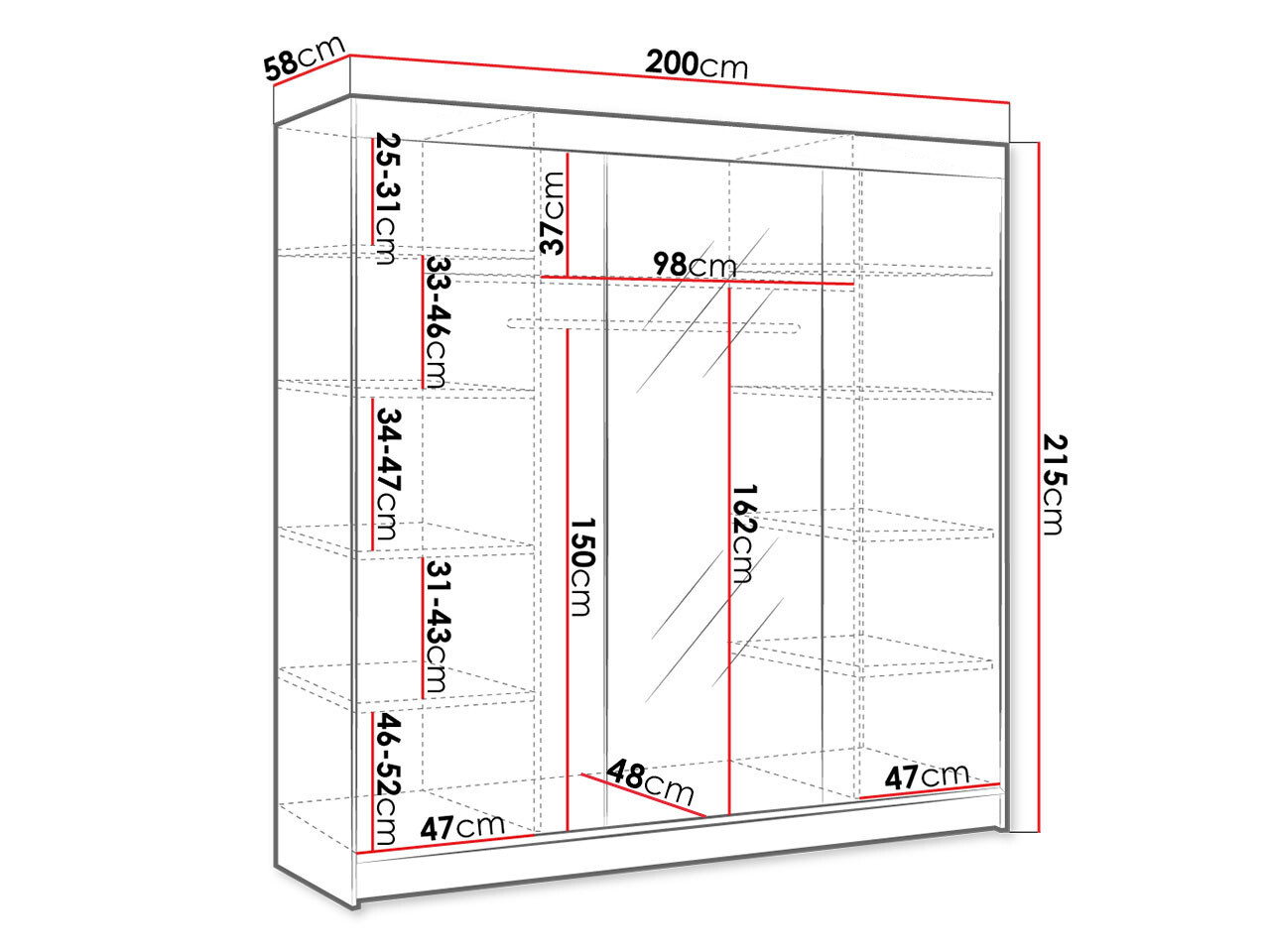 Armoire Closico 158 (Blanc + Noir)