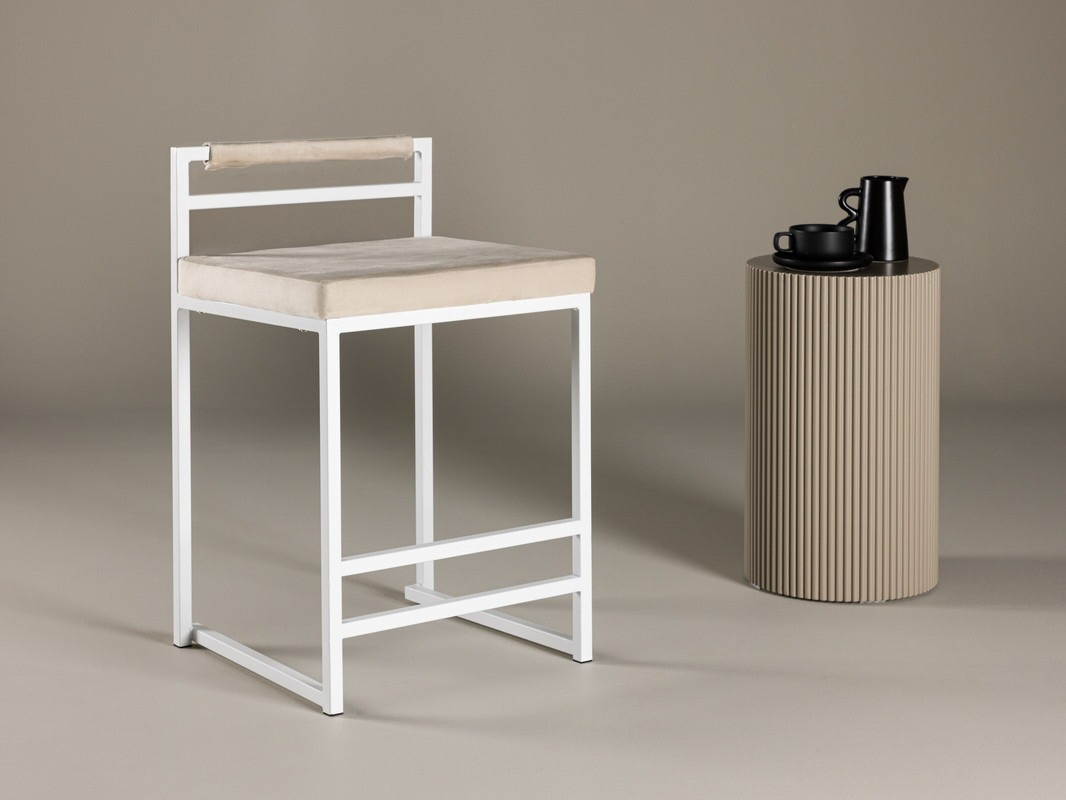 Chaise de bar mi-hauteur Dallas 4519 (Blanc + Beige)