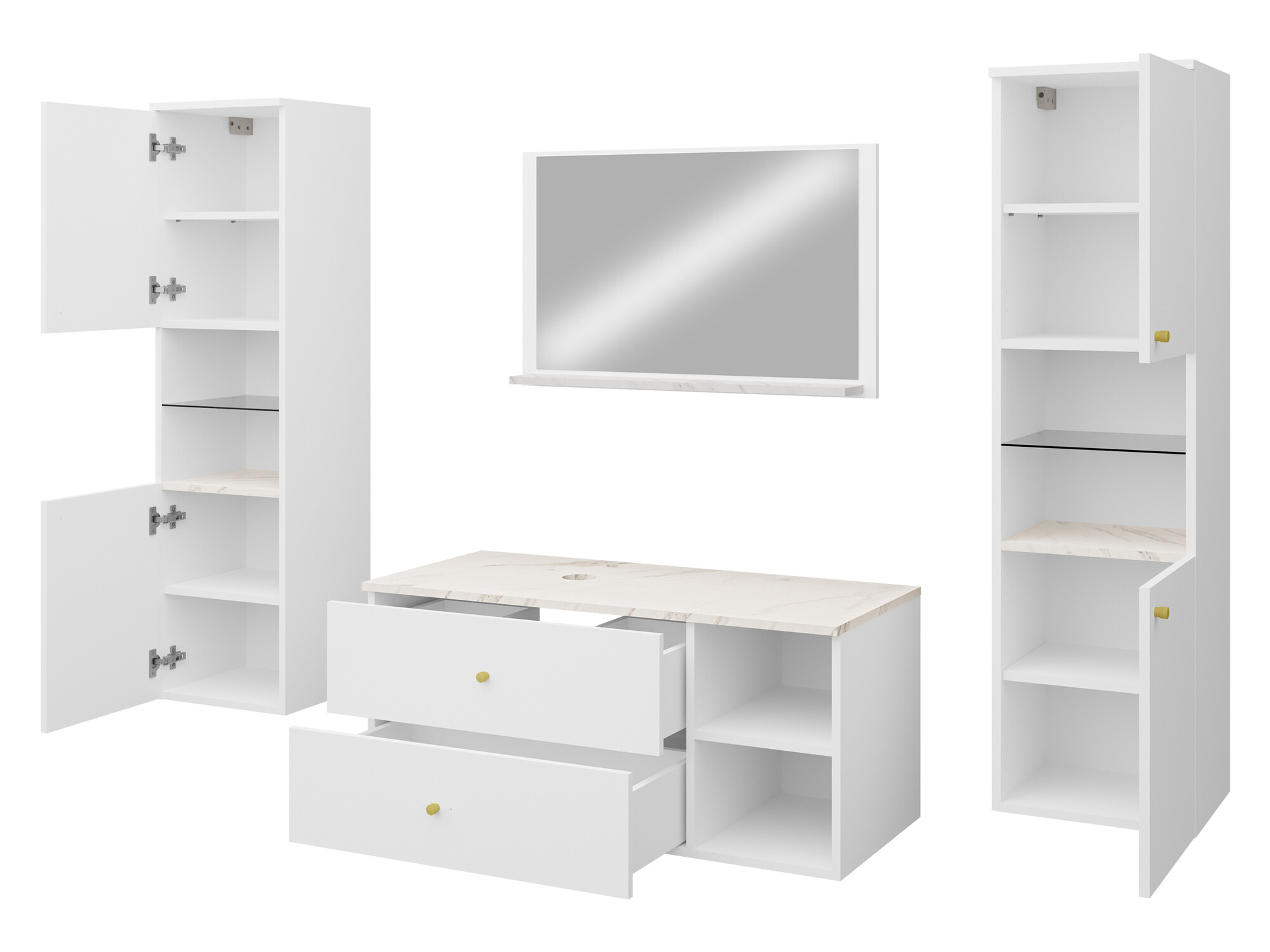 Ensemble de salle de bain Ophruvi 102 (Noyer + Marbre blanc)