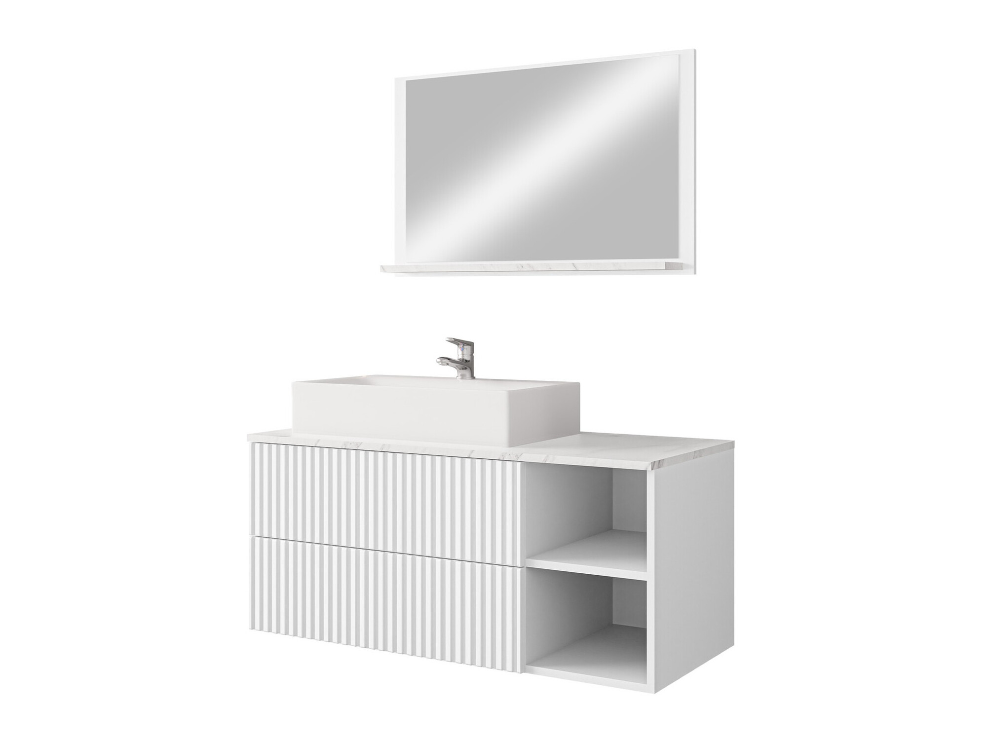 Ensemble de salle de bain Ophruvi 103 (Blanc + Marbre blanc)