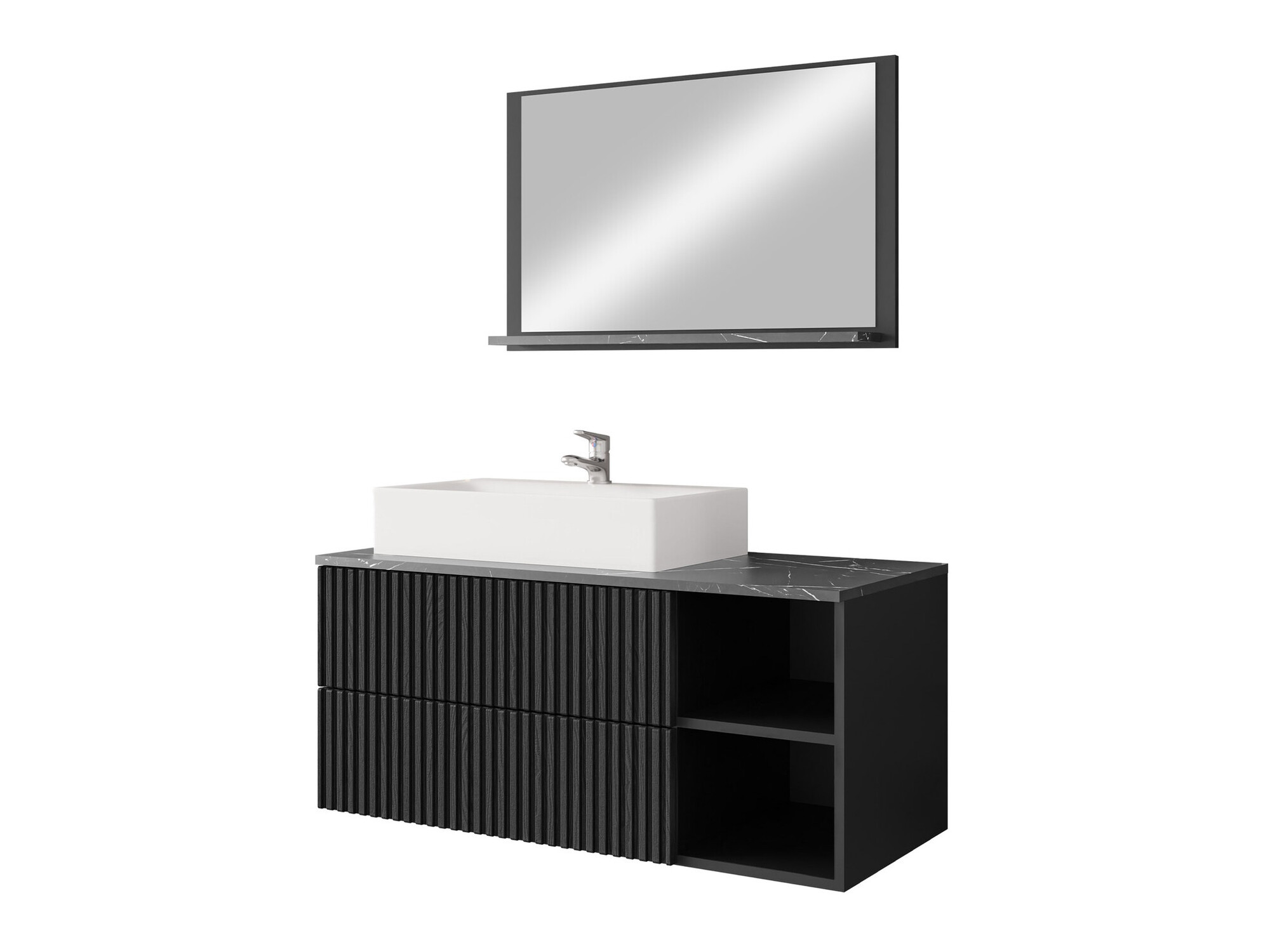 Ensemble de salle de bain Ophruvi 103 (Noir + Marbre noir)