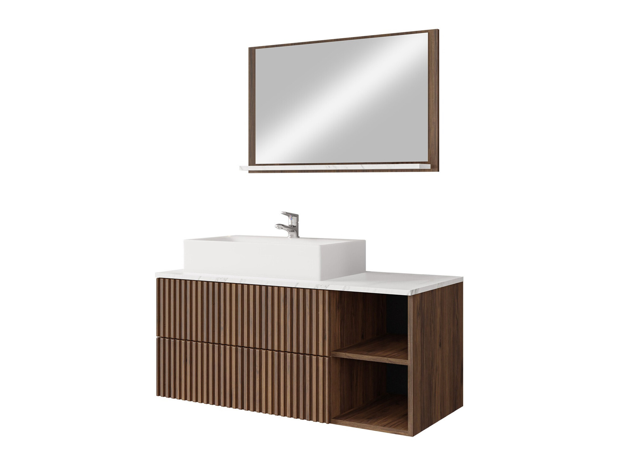 Ensemble de salle de bain Ophruvi 103 (Noyer + Marbre blanc)