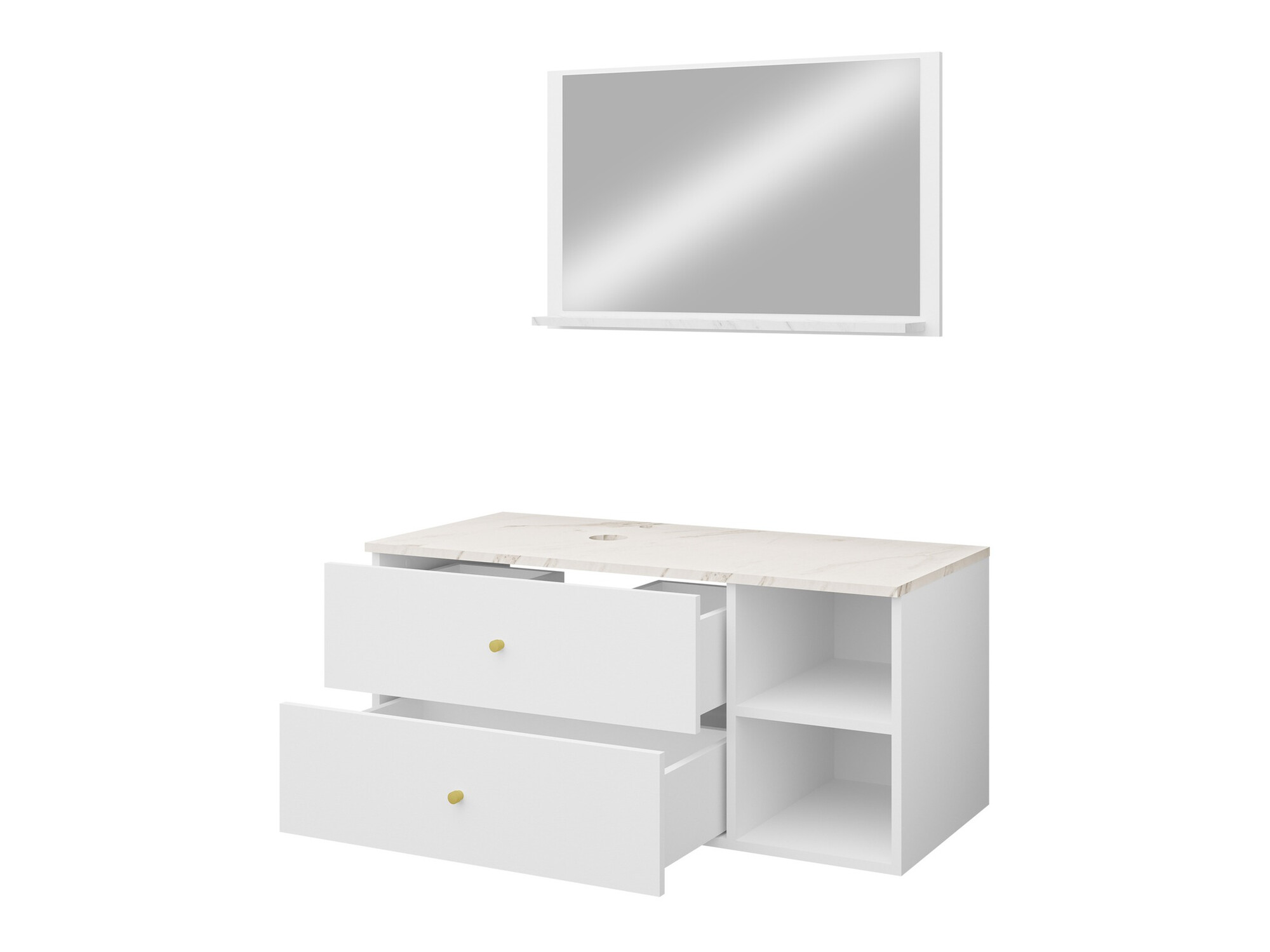 Ensemble de salle de bain Salus I (Noyer + Marbre blanc)