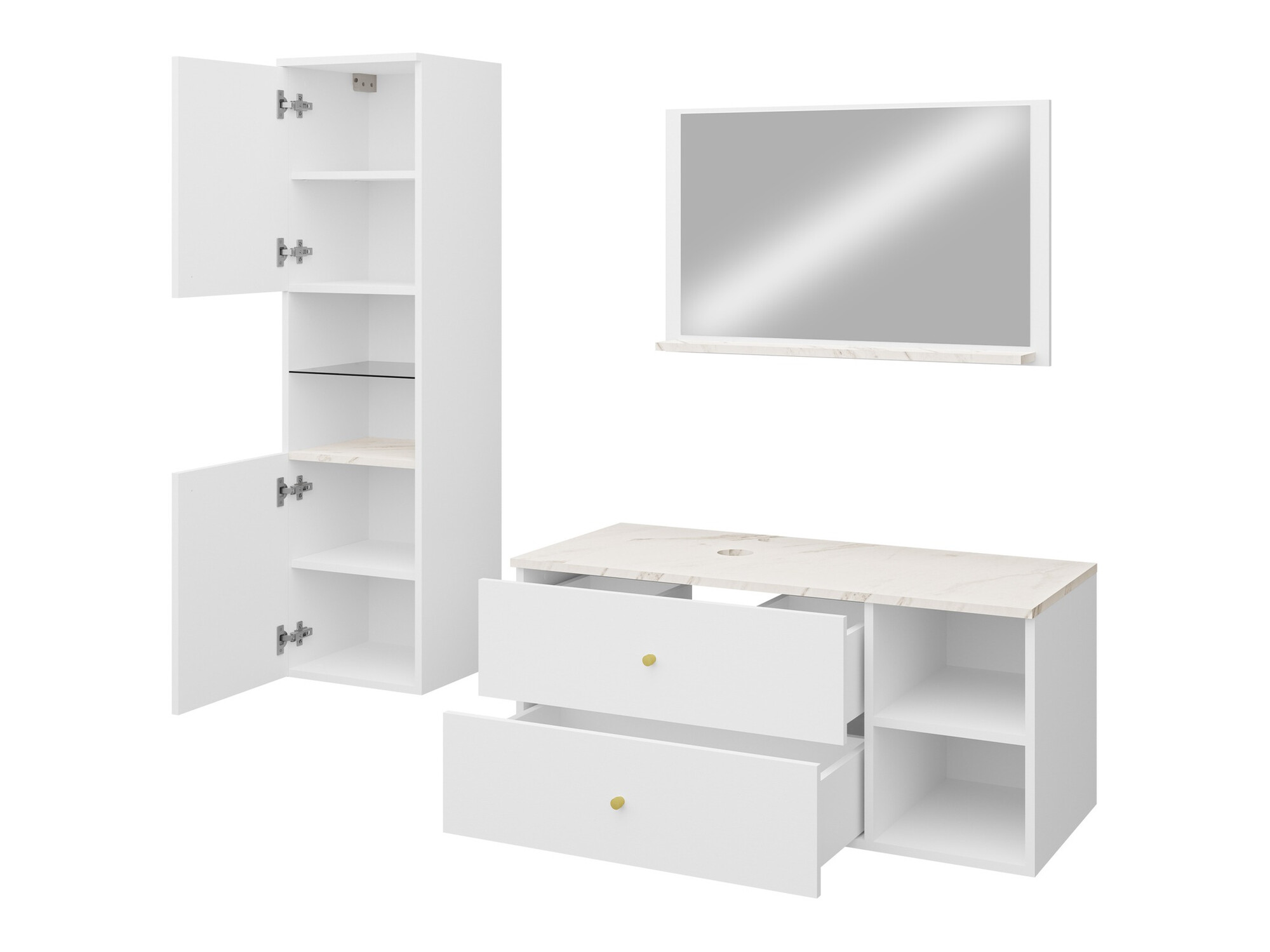 Ensemble de salle de bain Salus II (Noyer + Marbre blanc)