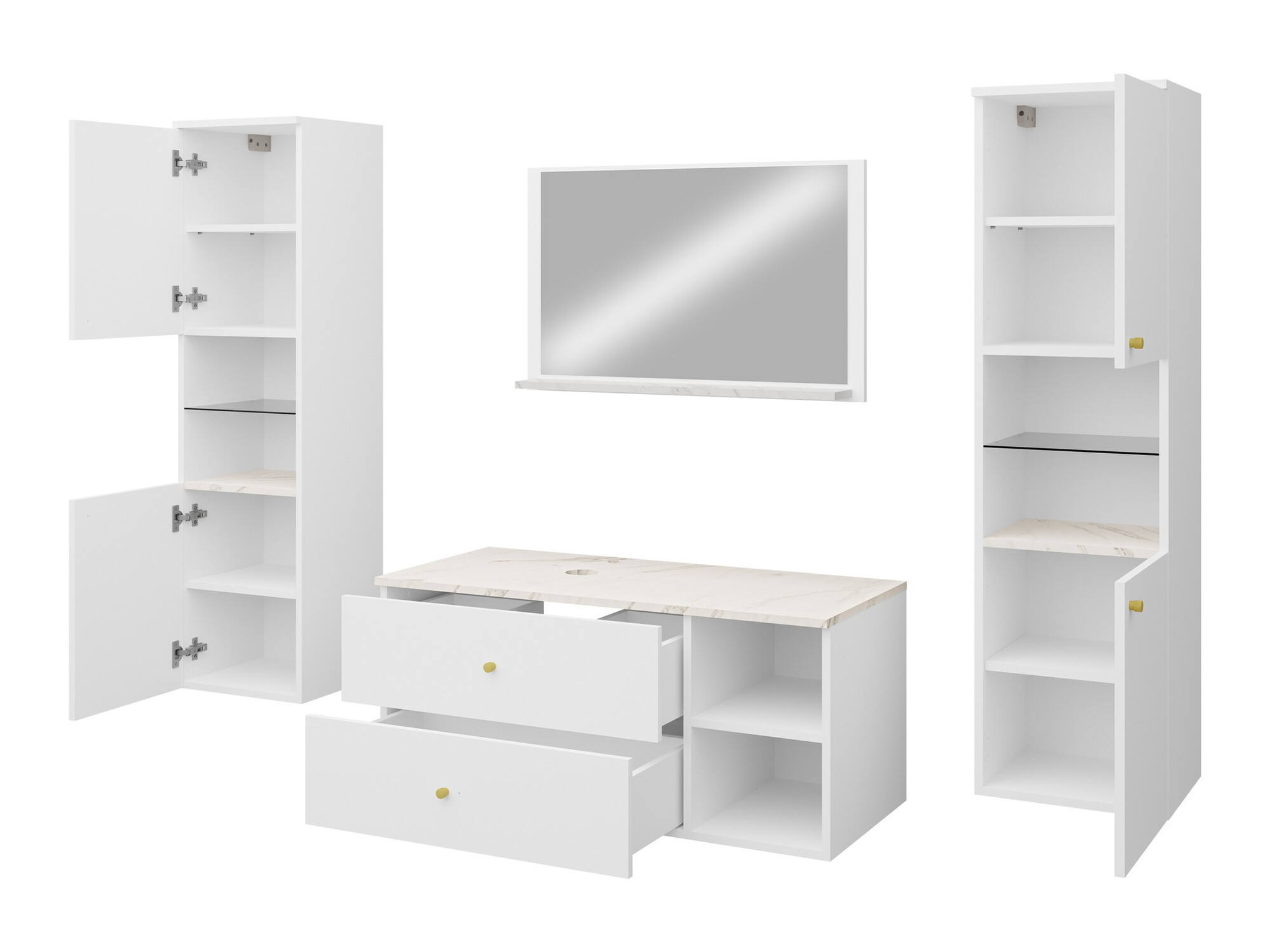 Ensemble de salle de bain Salus III (Noyer + Marbre blanc)