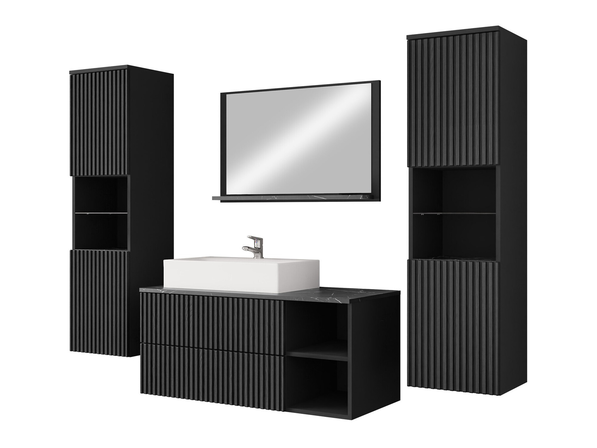Ensemble de salle de bain Nauta II (Noir + Marbre noir)