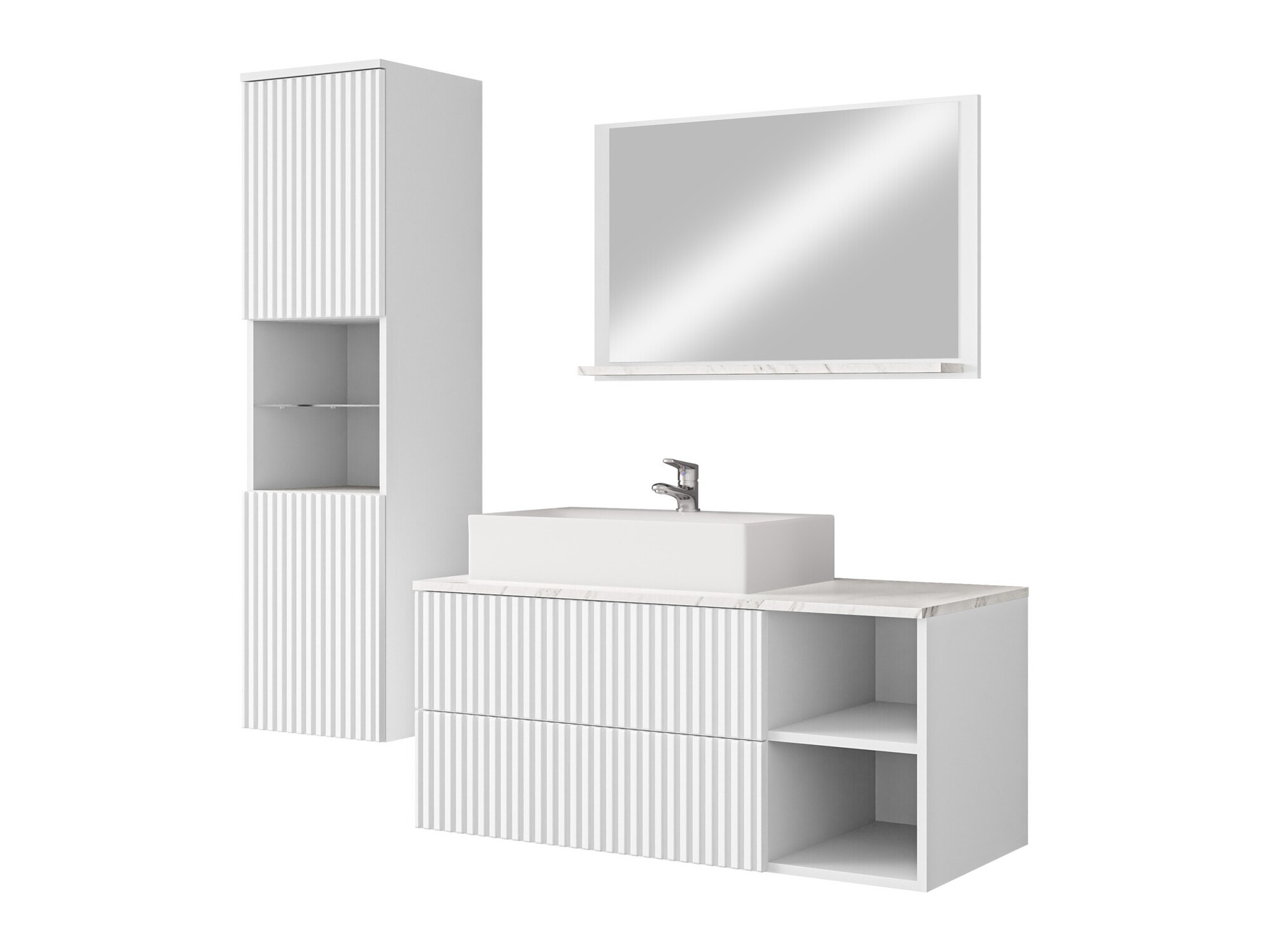 Ensemble de salle de bain Ophruvi 104 (Blanc + Marbre blanc)