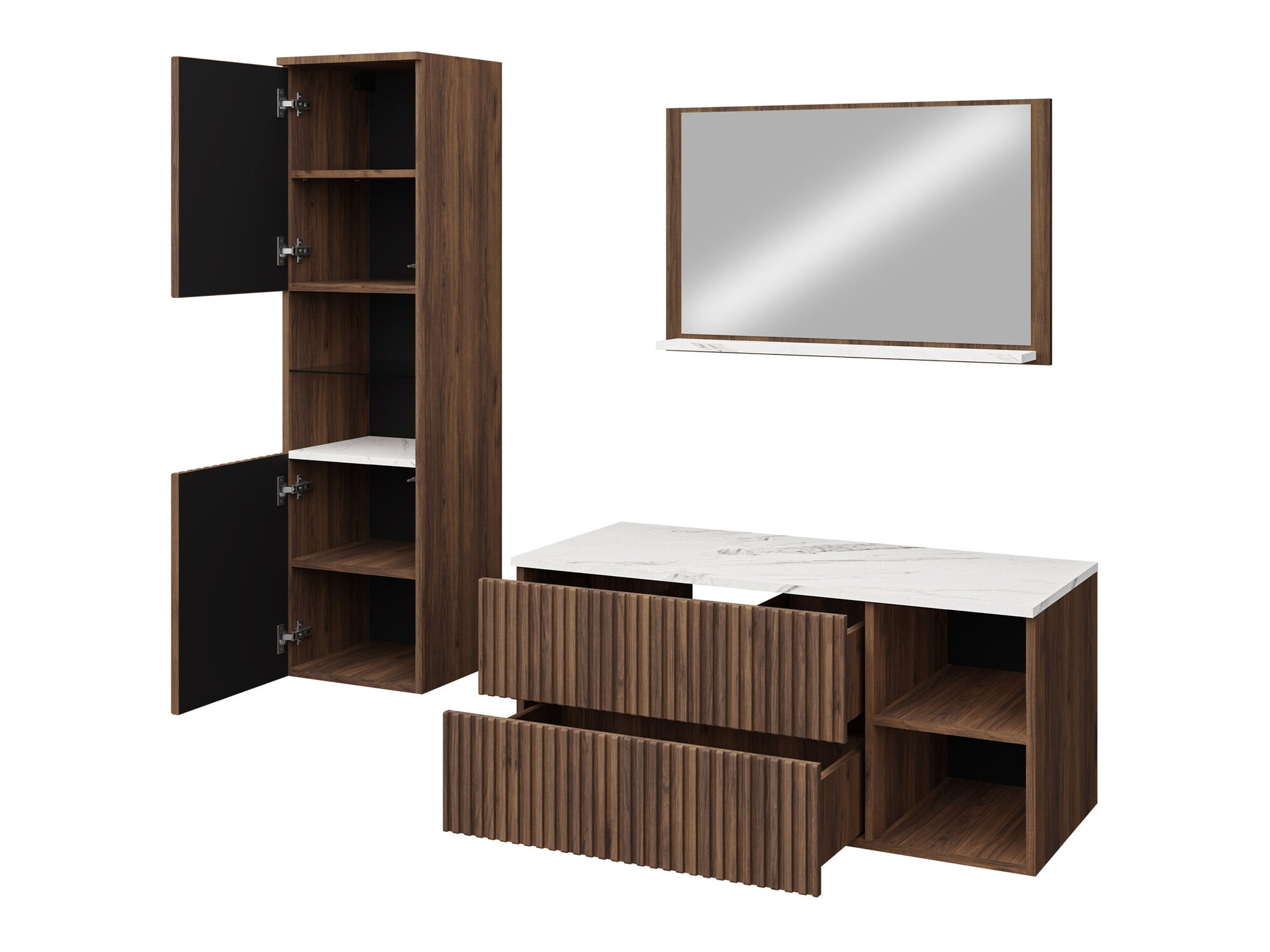 Ensemble de salle de bain Ophruvi 104 (Noyer + Marbre blanc)