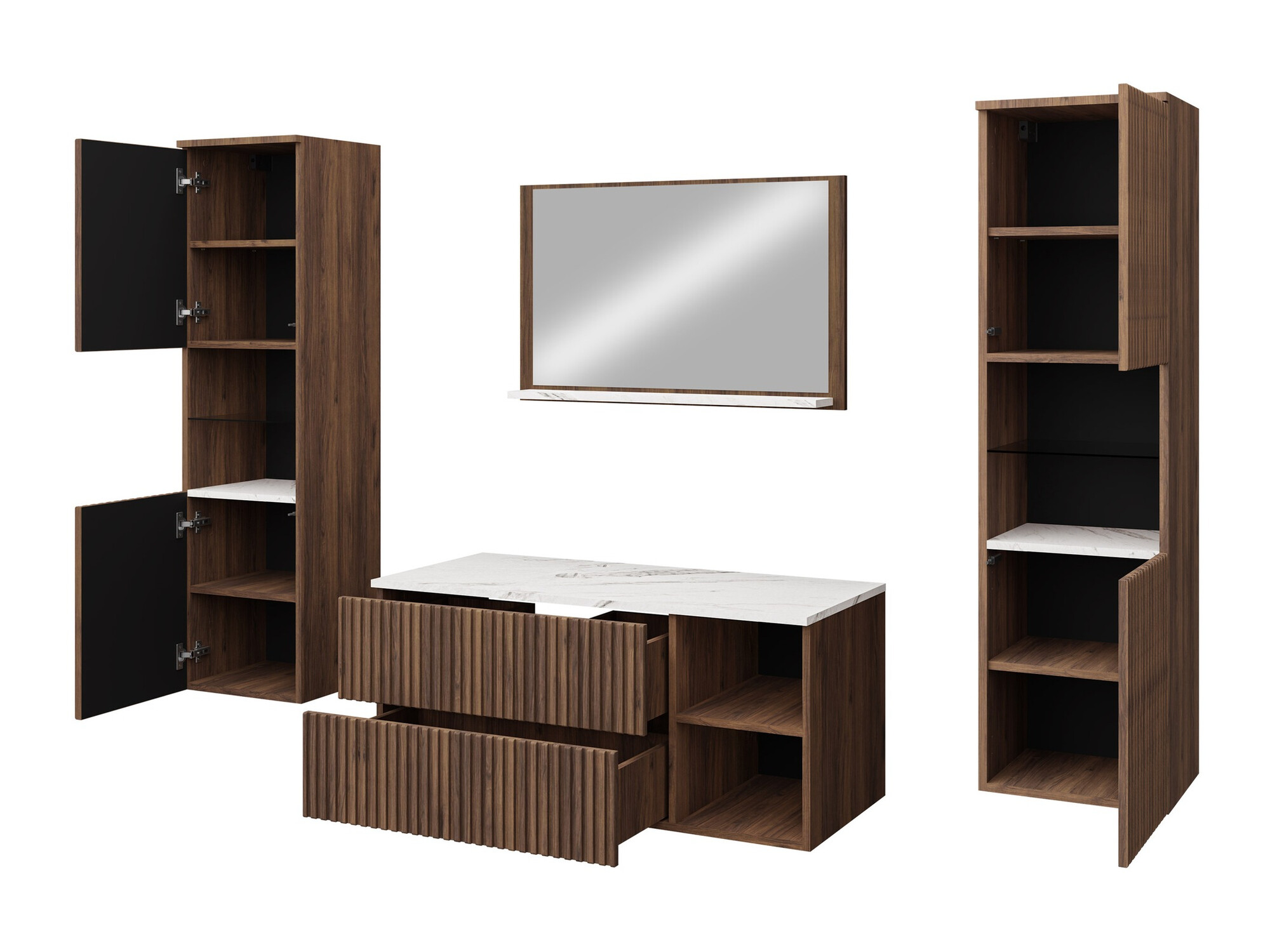 Ensemble de salle de bain Ophruvi 105 (Noyer + Marbre blanc)