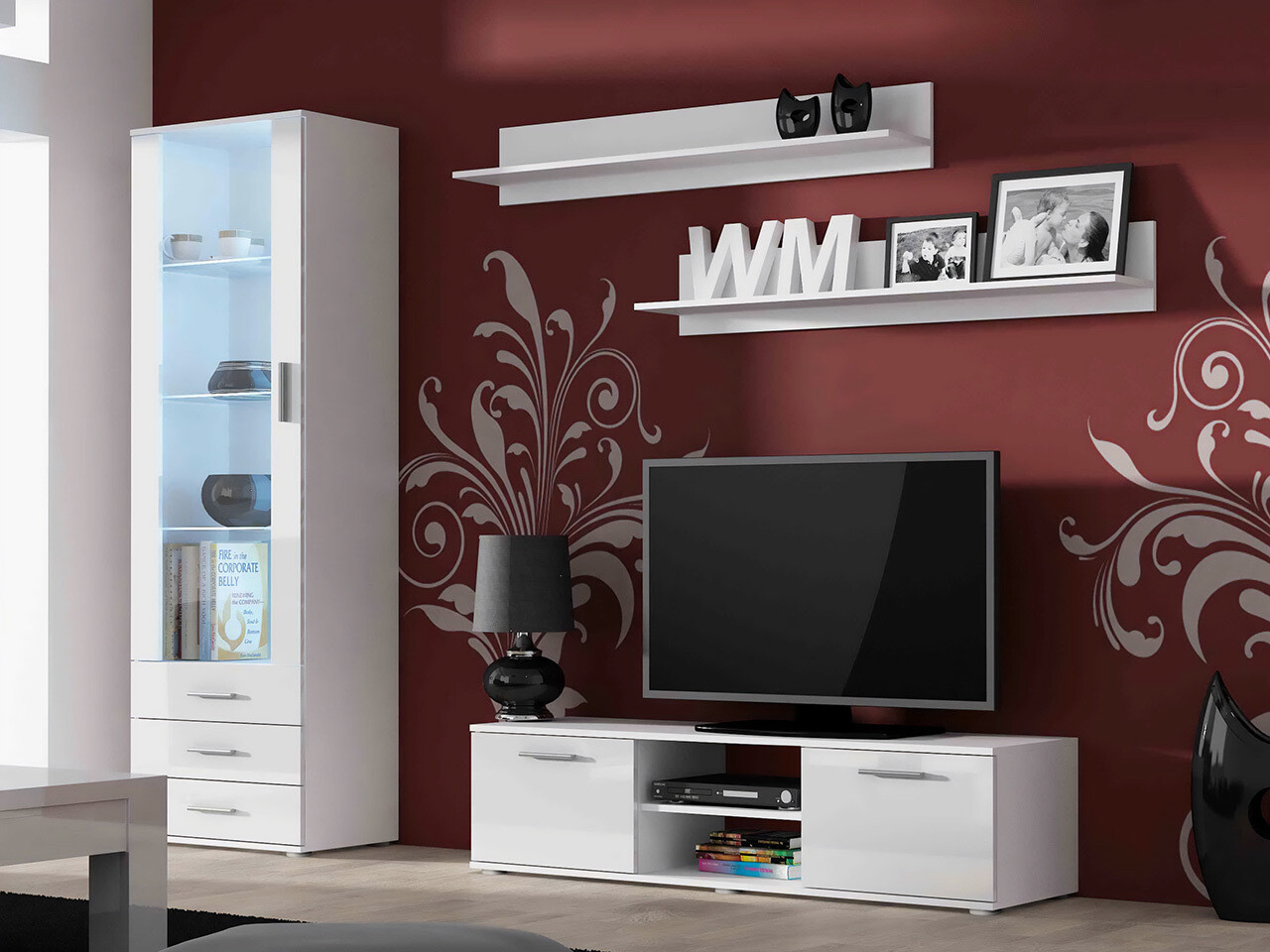 Ensemble de salon Tornola 110 (Blanc + Blanc brillant)
