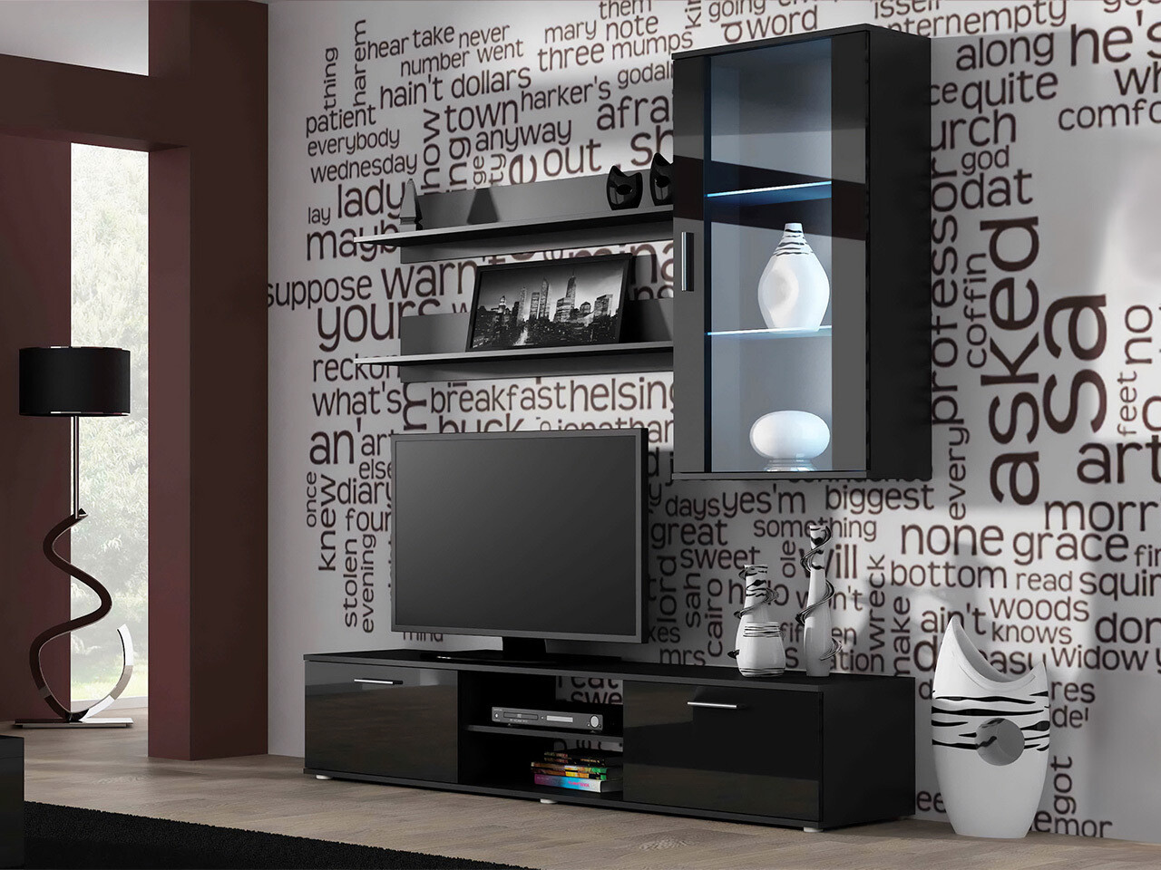 Ensemble de salon Tornola 113 (Noir + Noir brillant)