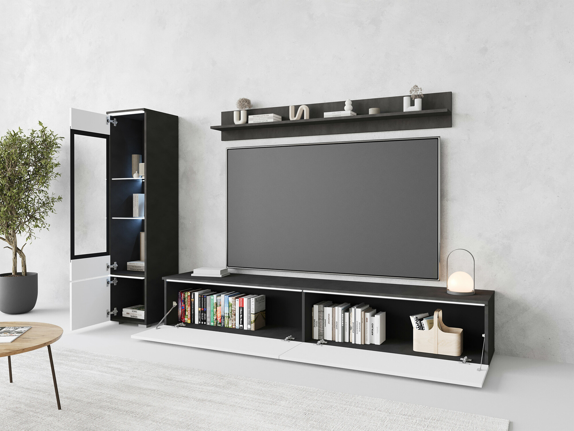 Ensemble de salon Mirfivo 100 (Matera gris + Blanc brillant)