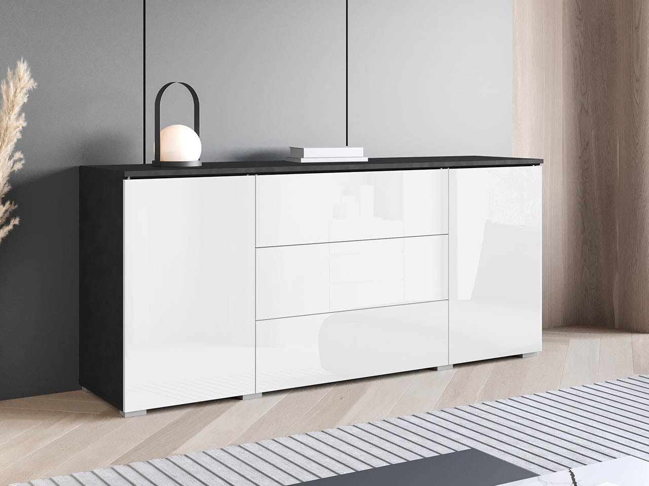 Commode Mirfivo 102 (Matera gris + Blanc brillant)