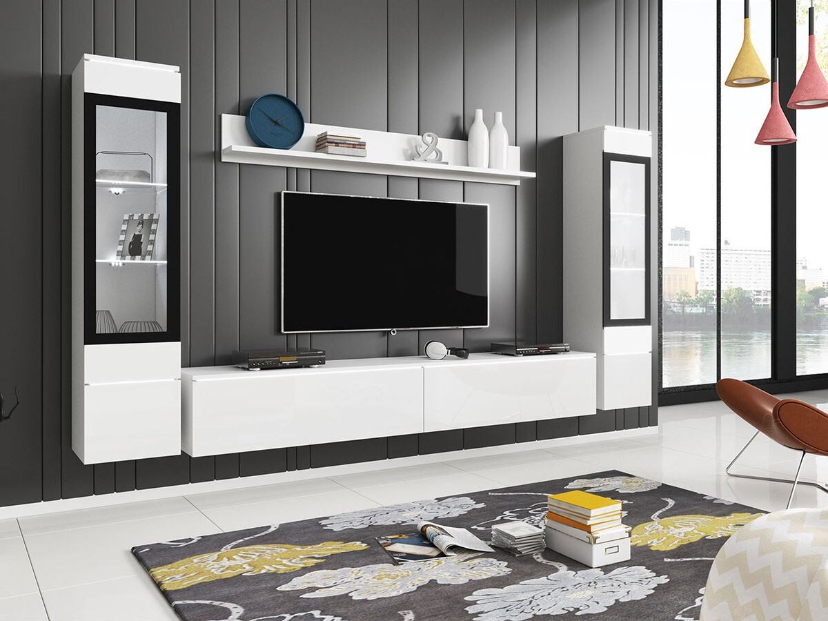 Ensemble de salon Mirfivo 101 (Blanc + Blanc brillant)