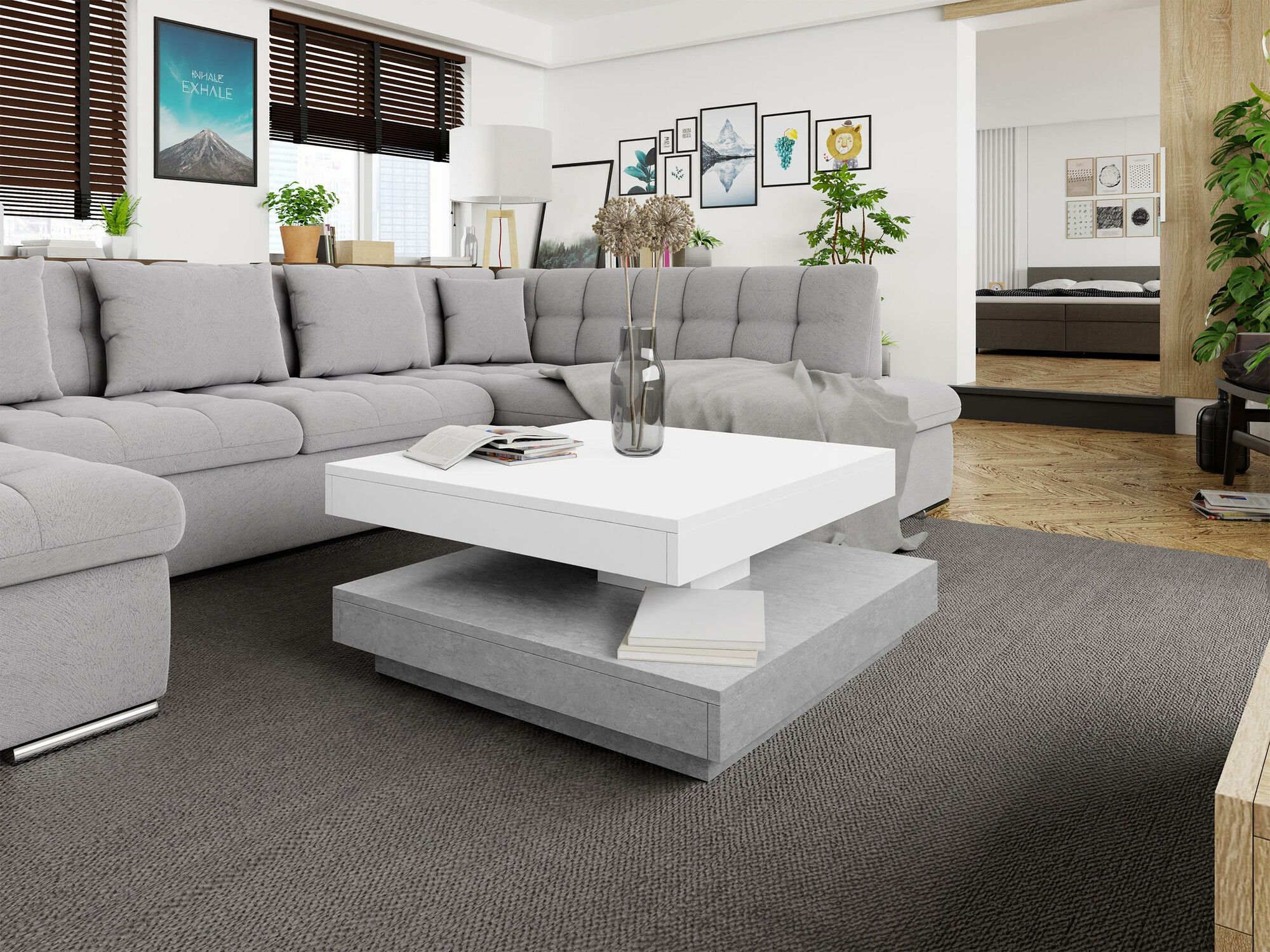Table basse transformateur Comfivo Pisces (Béton + Blanc)