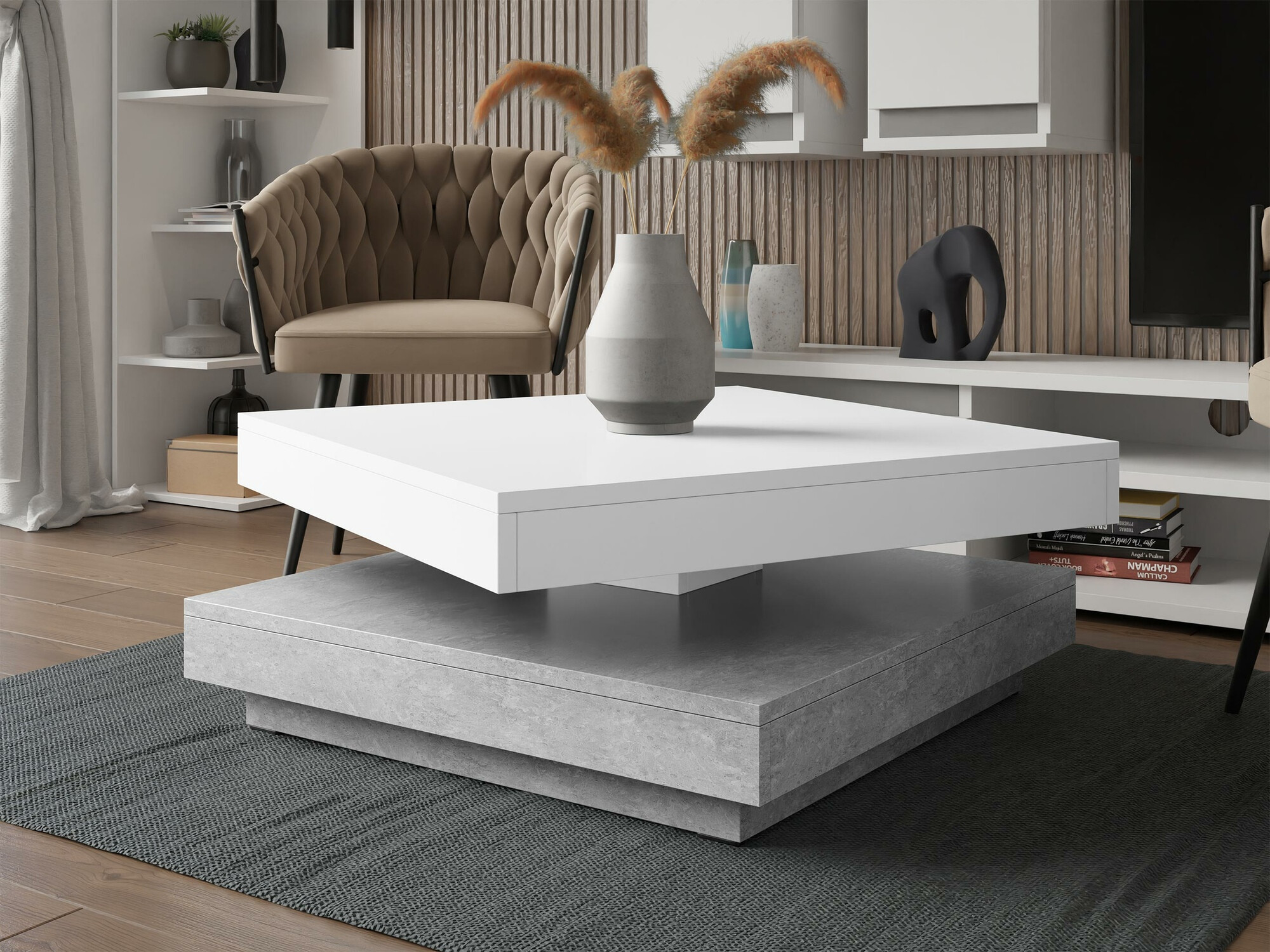 Table basse transformateur Comfivo Pisces (Béton + Blanc)