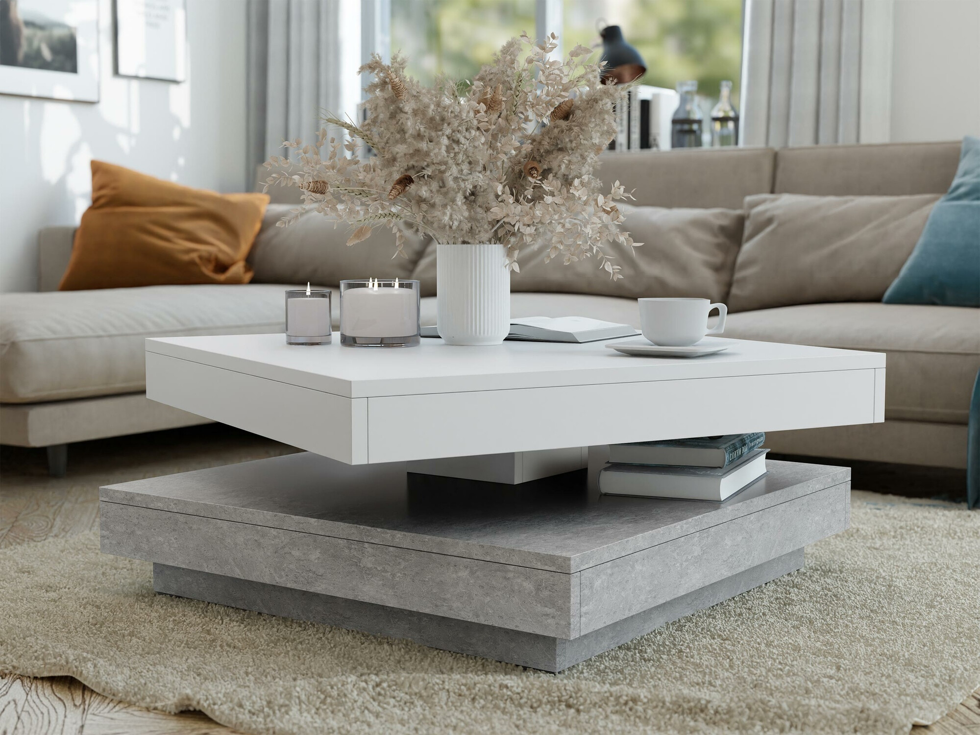 Table basse transformateur Comfivo Pisces (Béton + Blanc)