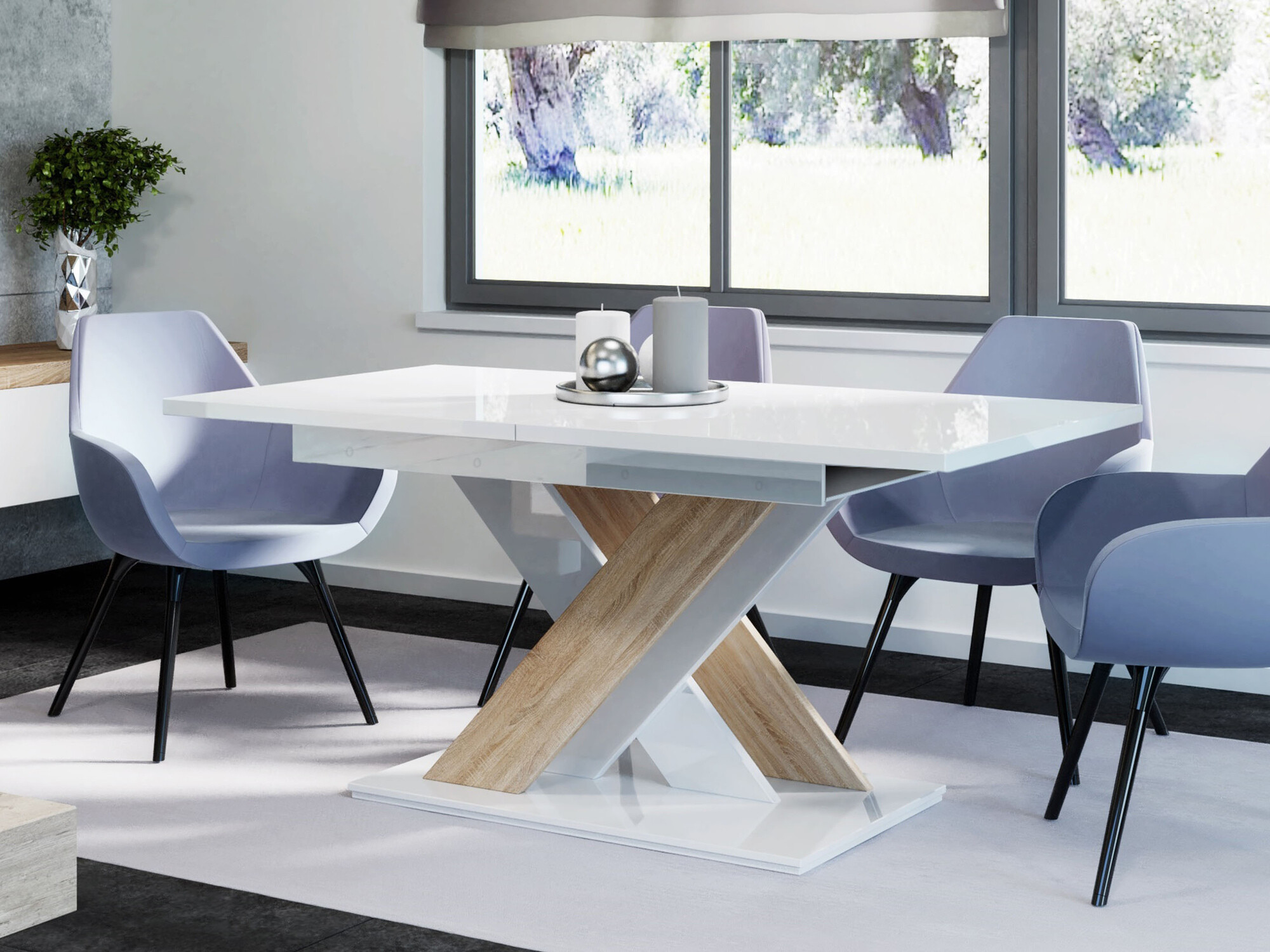 Table Goodyear 103 (Blanc brillant + Sonoma chêne)
