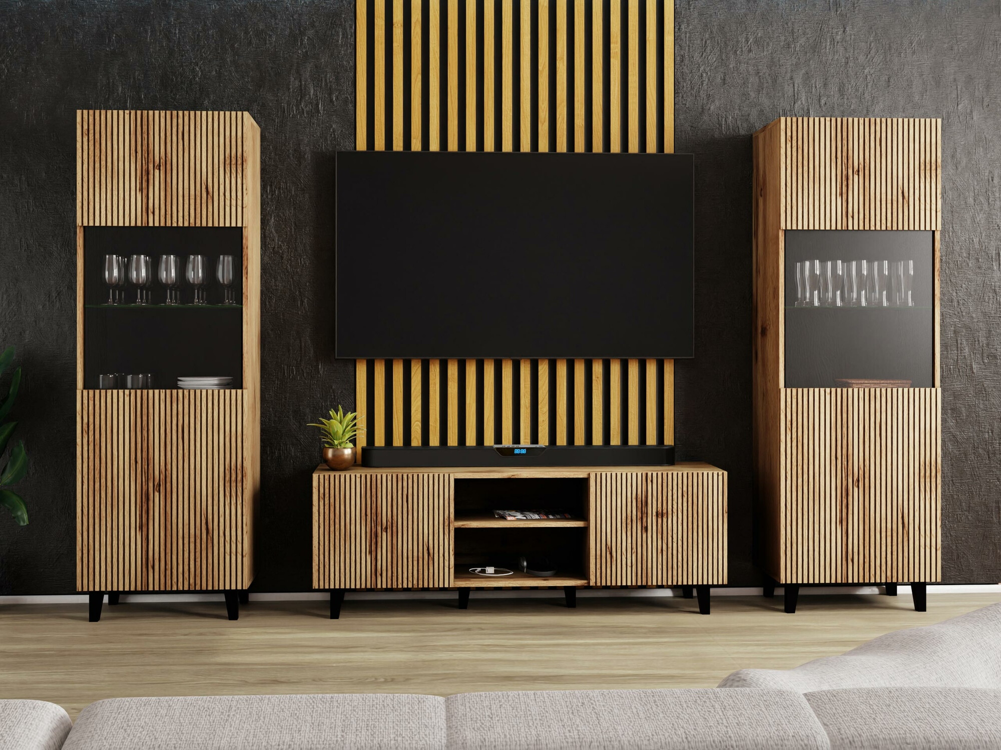 Ensemble de salon Comes (Chêne wotan)