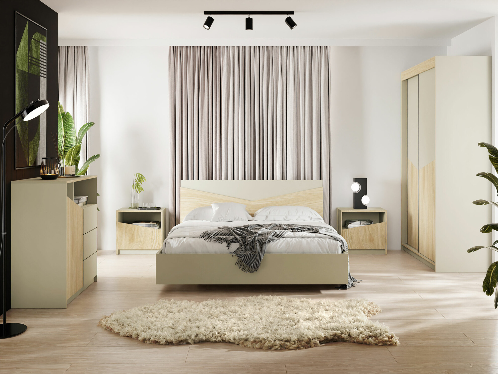 Lit Tenreme 107 (Beige + Chêne)