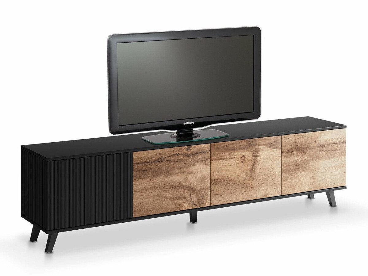 Meuble TV Luelia 114 (Noir + Chêne wotan)