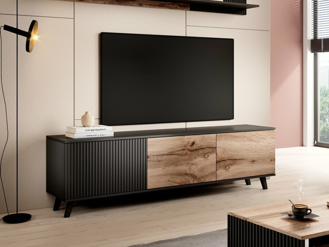 Meuble TV Luelia 115 (Noir + Chêne wotan)