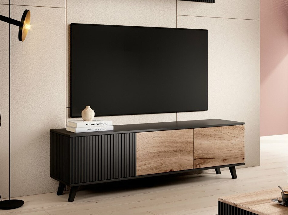 Meuble TV Luelia 116 (Noir + Chêne wotan)