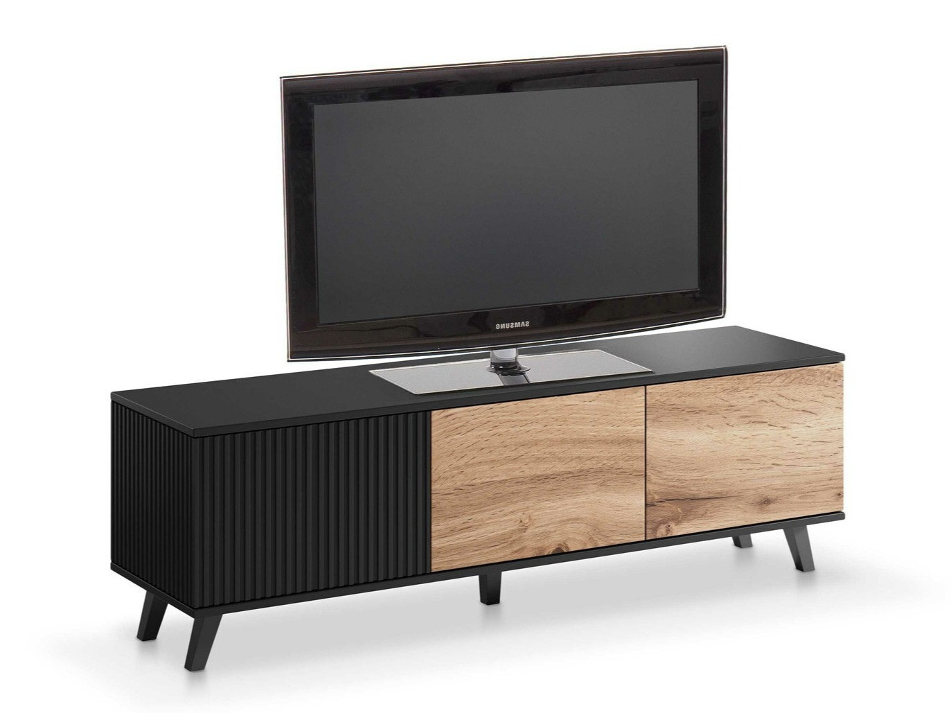 Meuble TV Luelia 116 (Noir + Chêne wotan)
