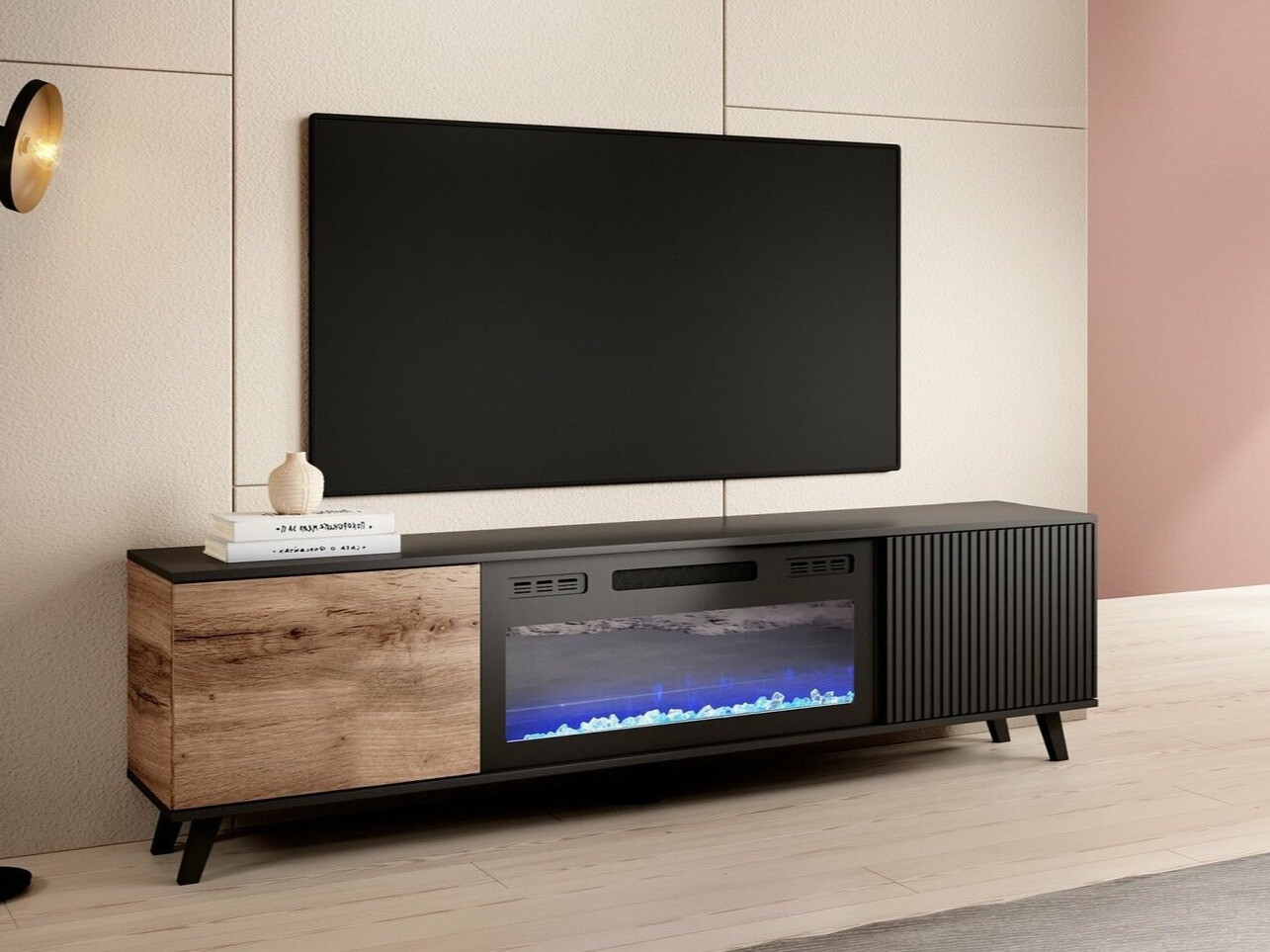 Meuble TV Luelia 121 (Noir + Chêne wotan)