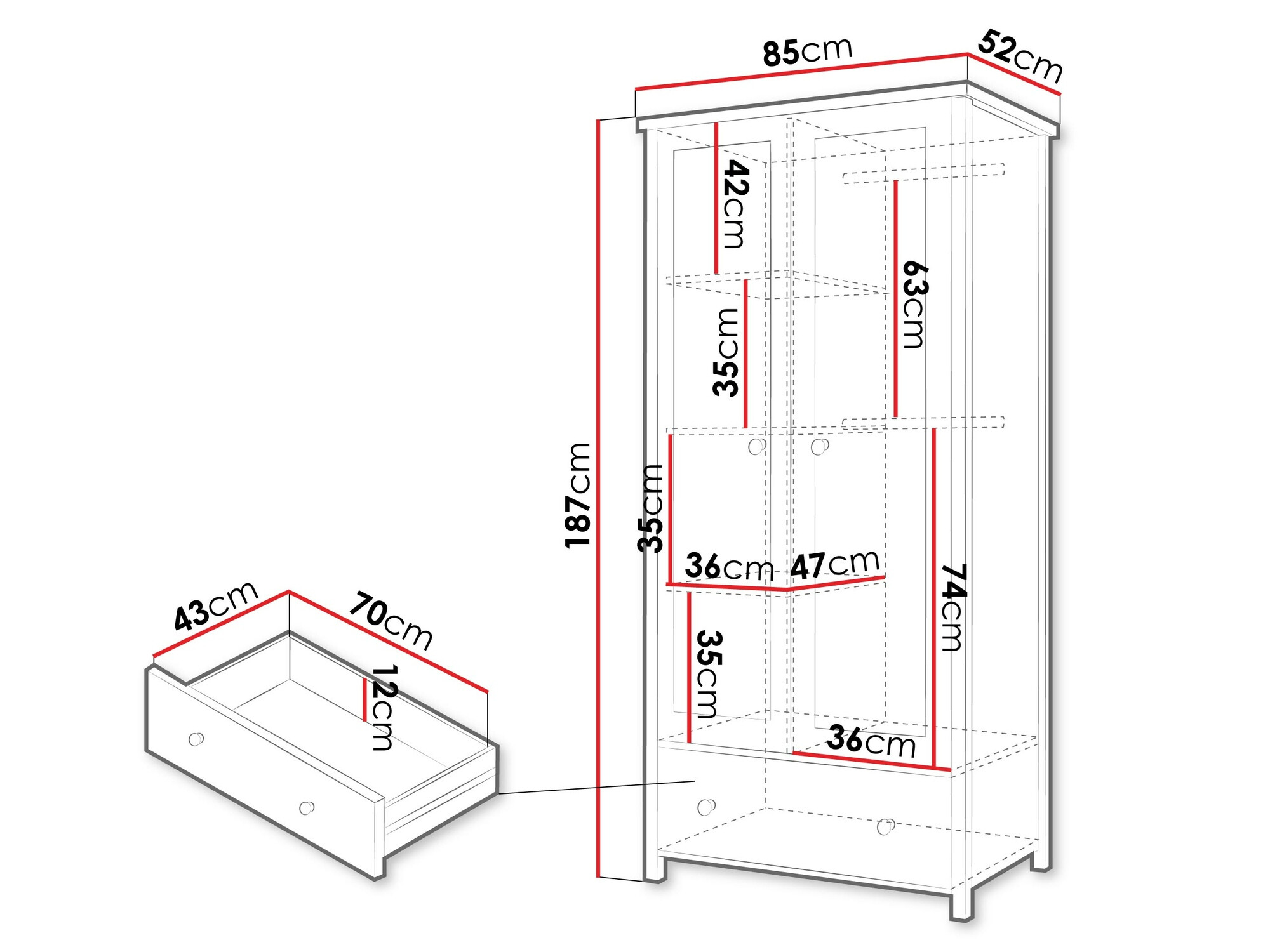 Armoire Romelbo 145 (Blanc + Chêne)