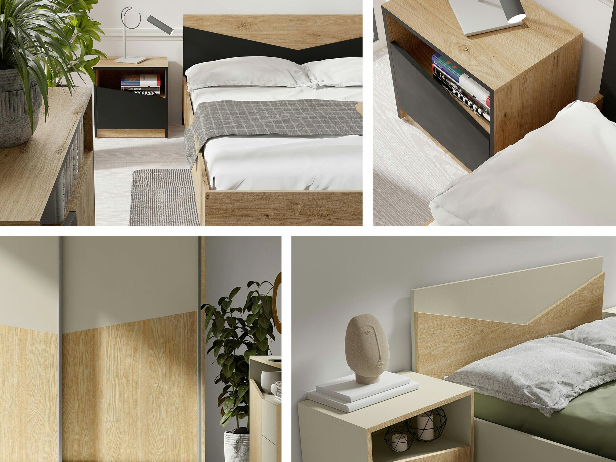 Lit Tenreme 107 (Beige + Chêne)