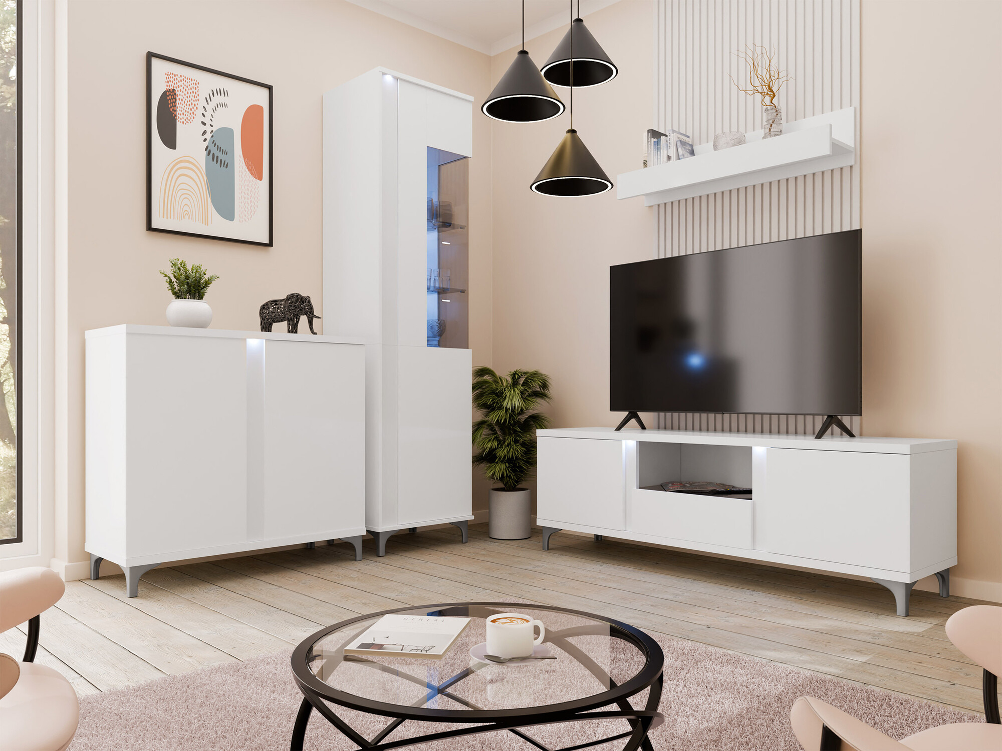 Buffet Florem II (Blanc + Blanc brillant)
