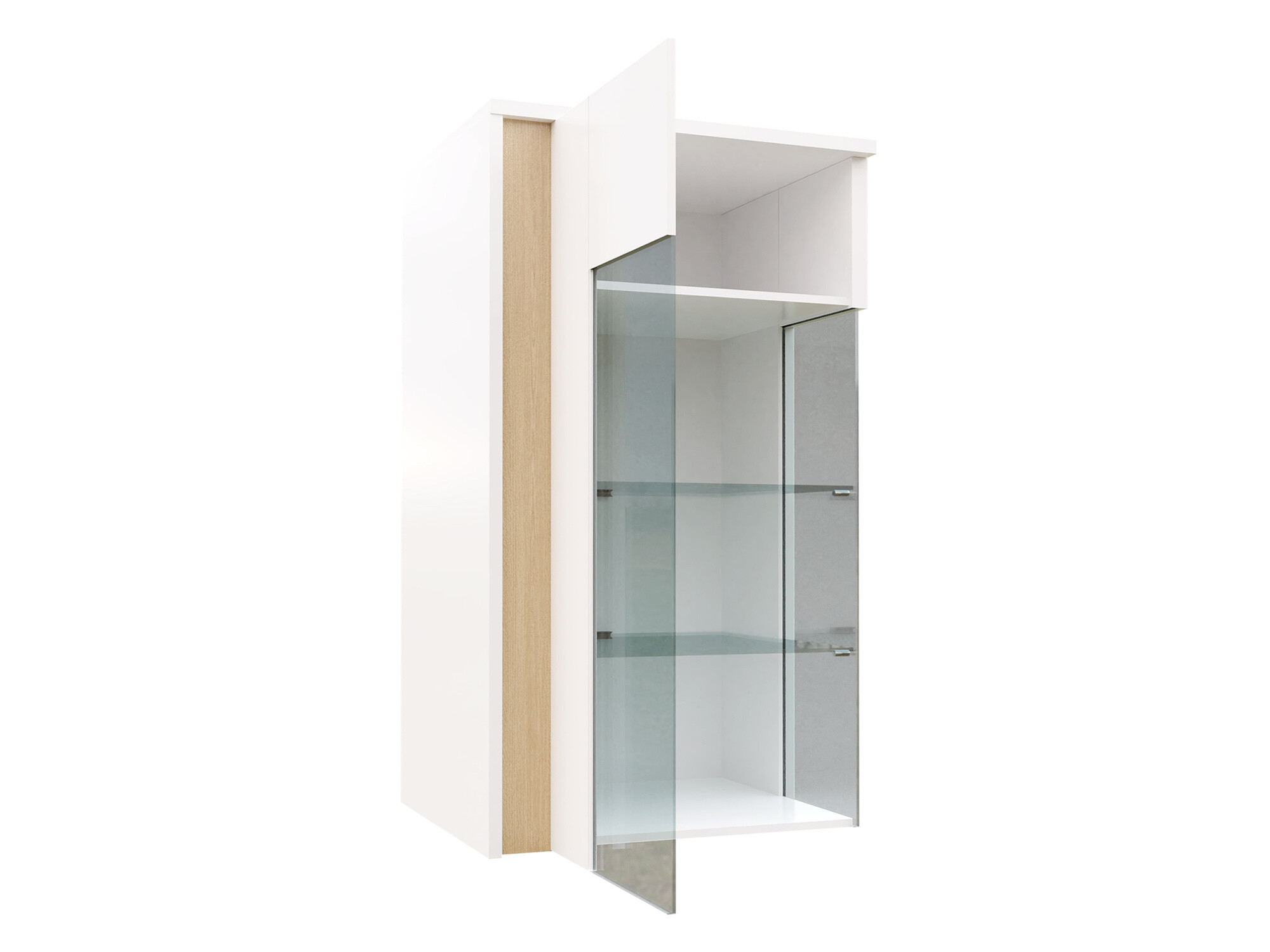 Armoire murale Florem (Blanc + Blanc brillant + Clair bois)