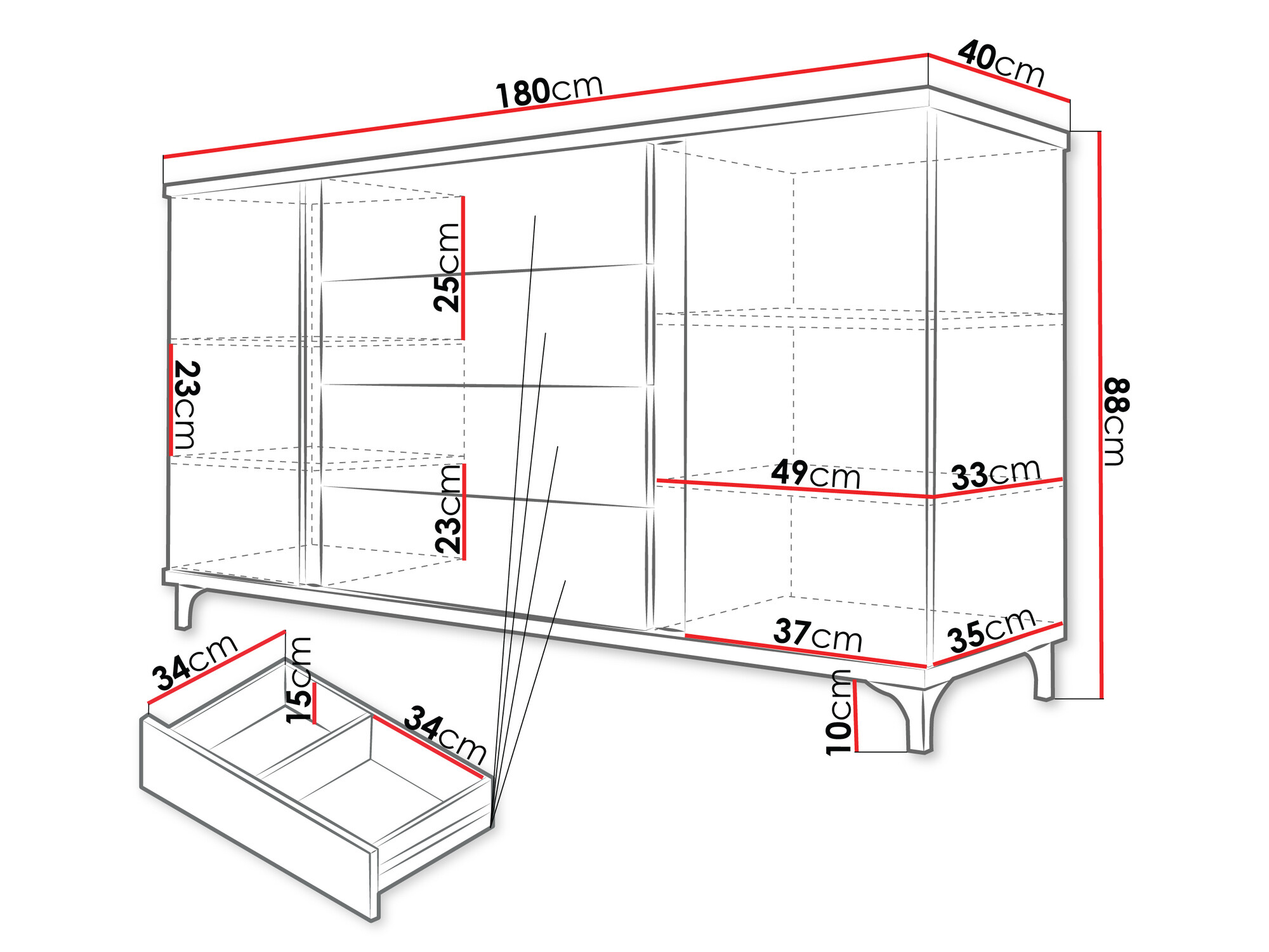Commode Florem (Blanc + Blanc brillant + Clair bois)