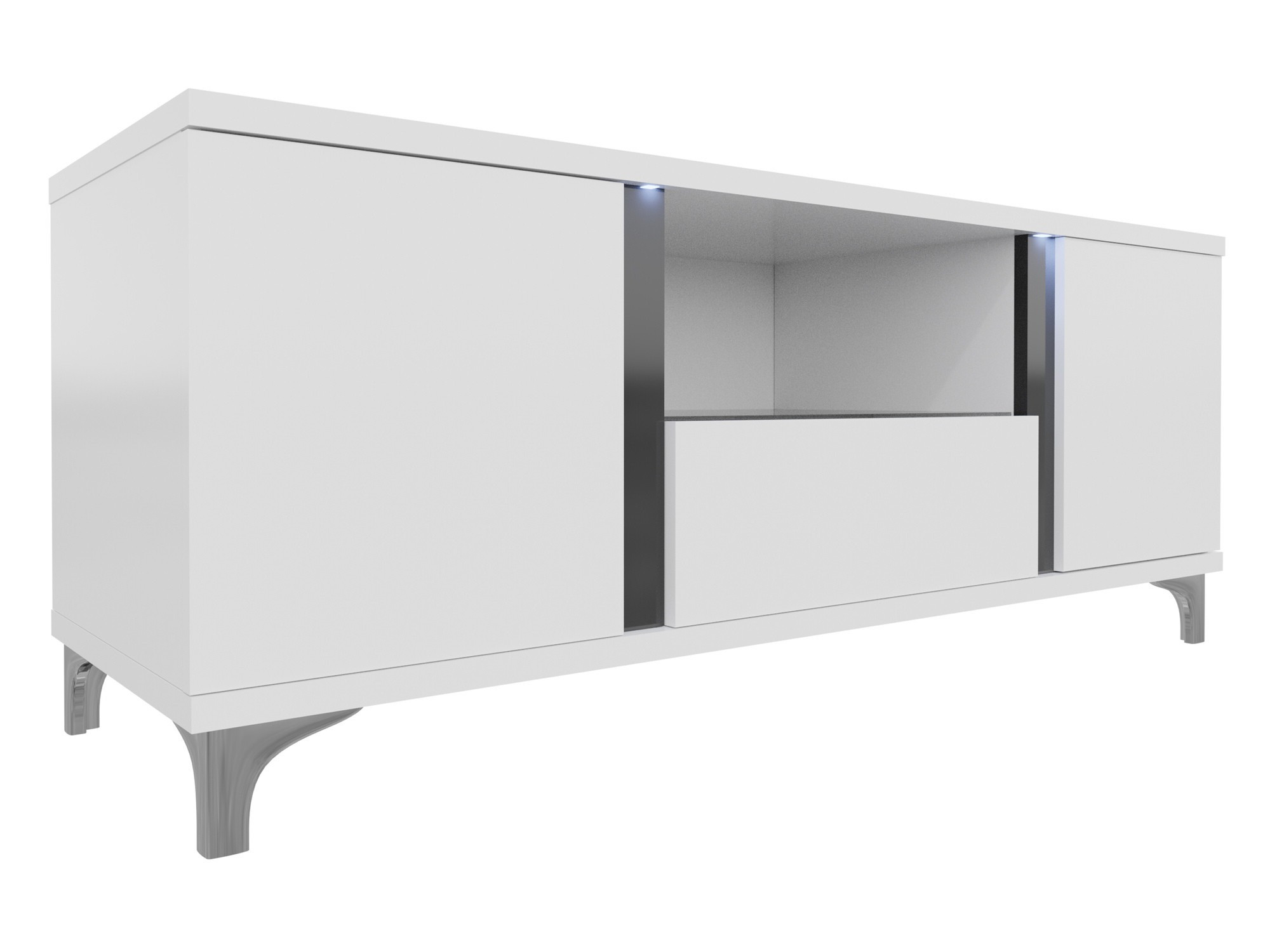 Meuble TV Florem (Blanc + Blanc brillant + Noir brillant)