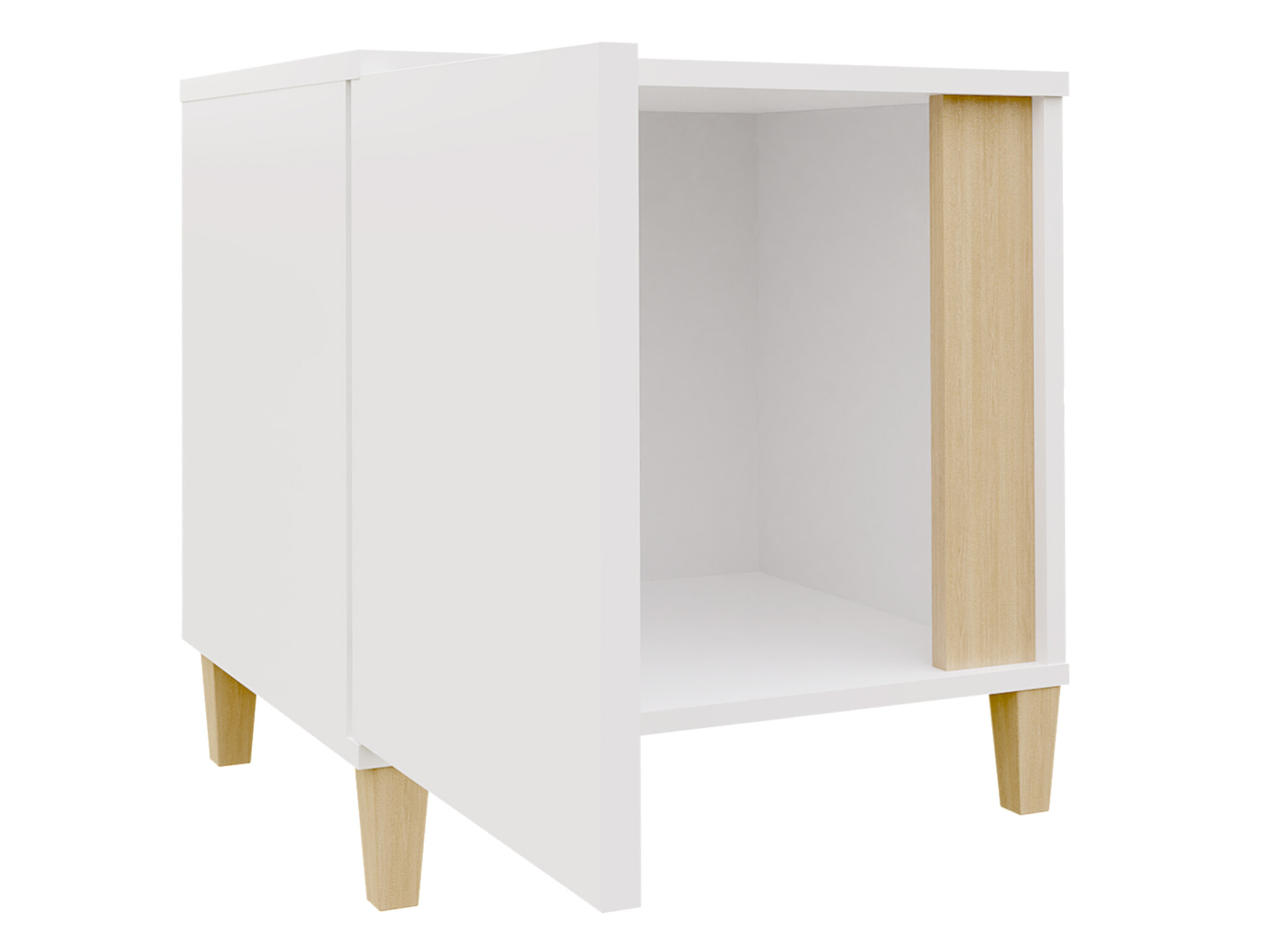 Table de chevet Florem I (Blanc + Blanc brillant + Clair bois)