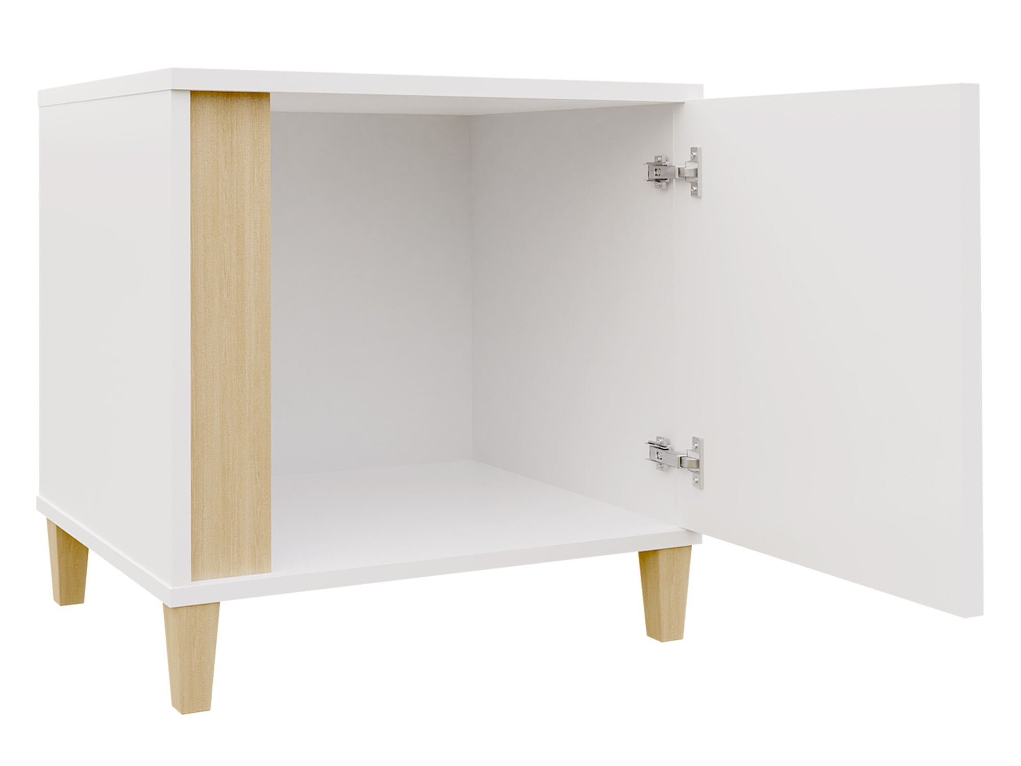 Table de chevet Livseri 111 (Blanc + Blanc brillant + Clair bois)