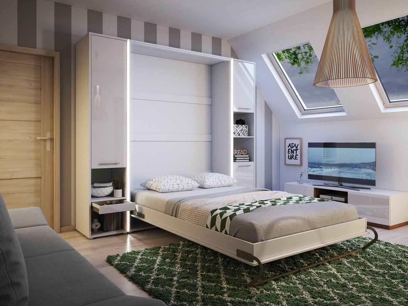 Ensemble de meubles Concept Pro Lenart XII (Blanc brillant + Blanc)