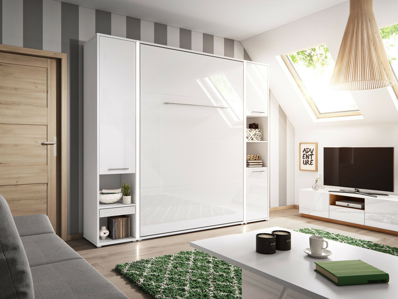 Ensemble de meubles Concept Pro Lenart XII (Blanc brillant + Blanc)