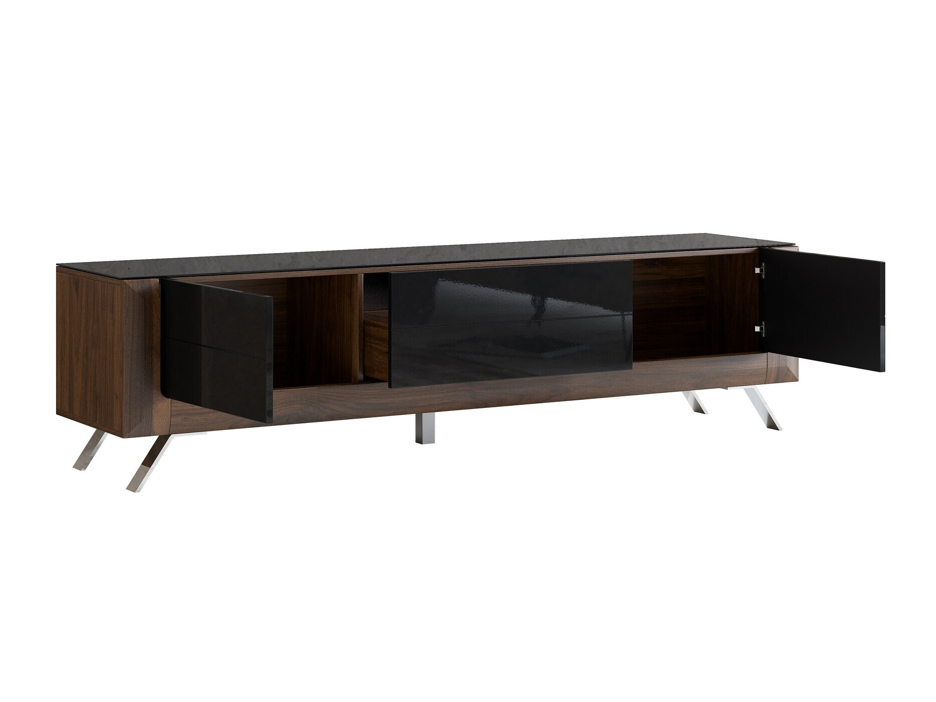 Meuble TV Sovera 104 (Noix + Noir brillant)