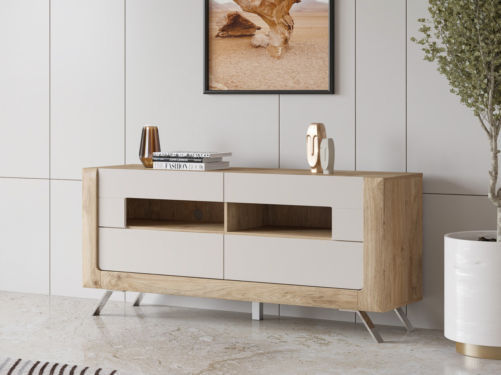 Meuble TV Sovera 105 (Chêne doré + Cachemire)