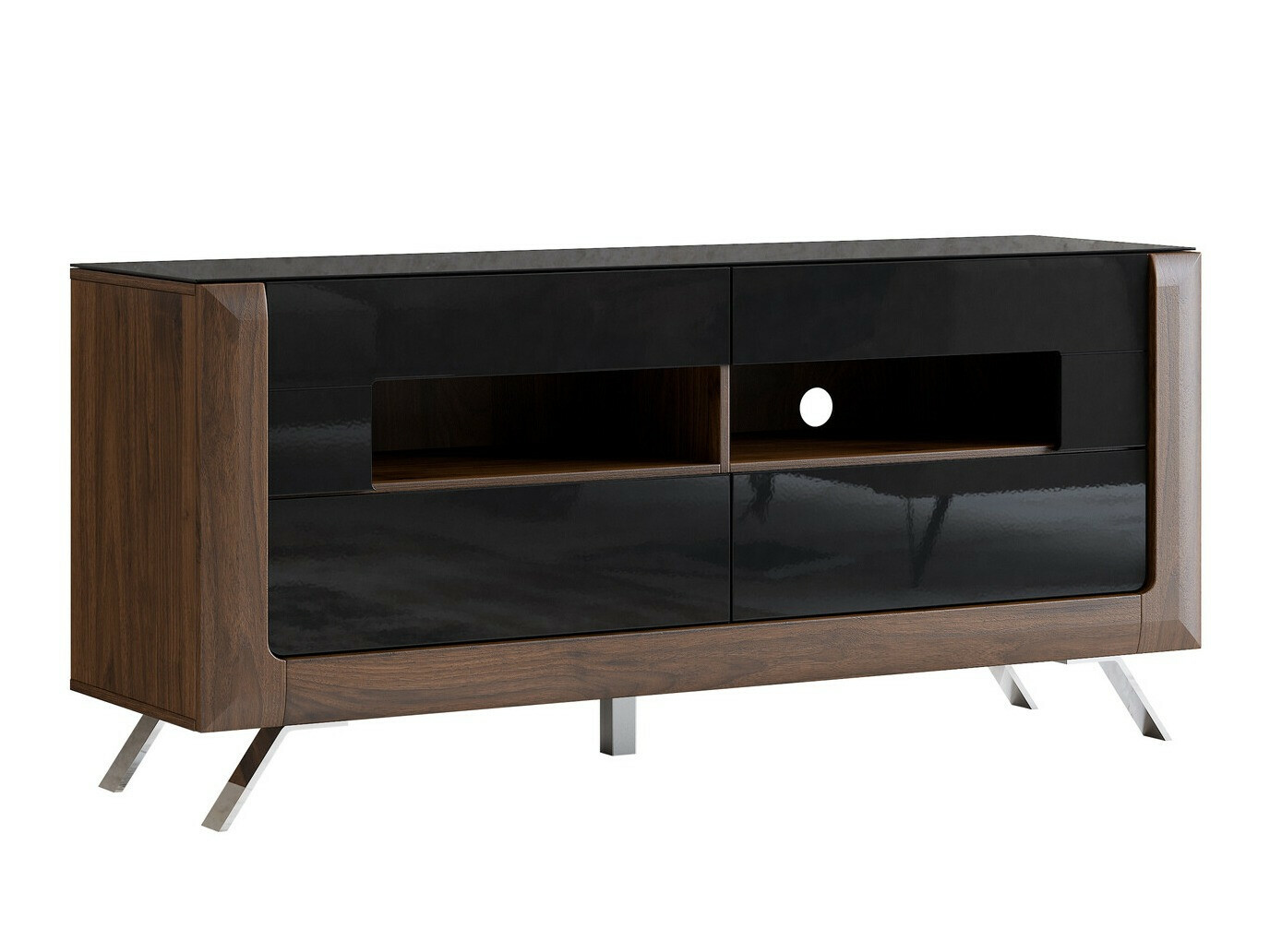 Meuble TV Sovera 105 (Noix + Noir brillant)